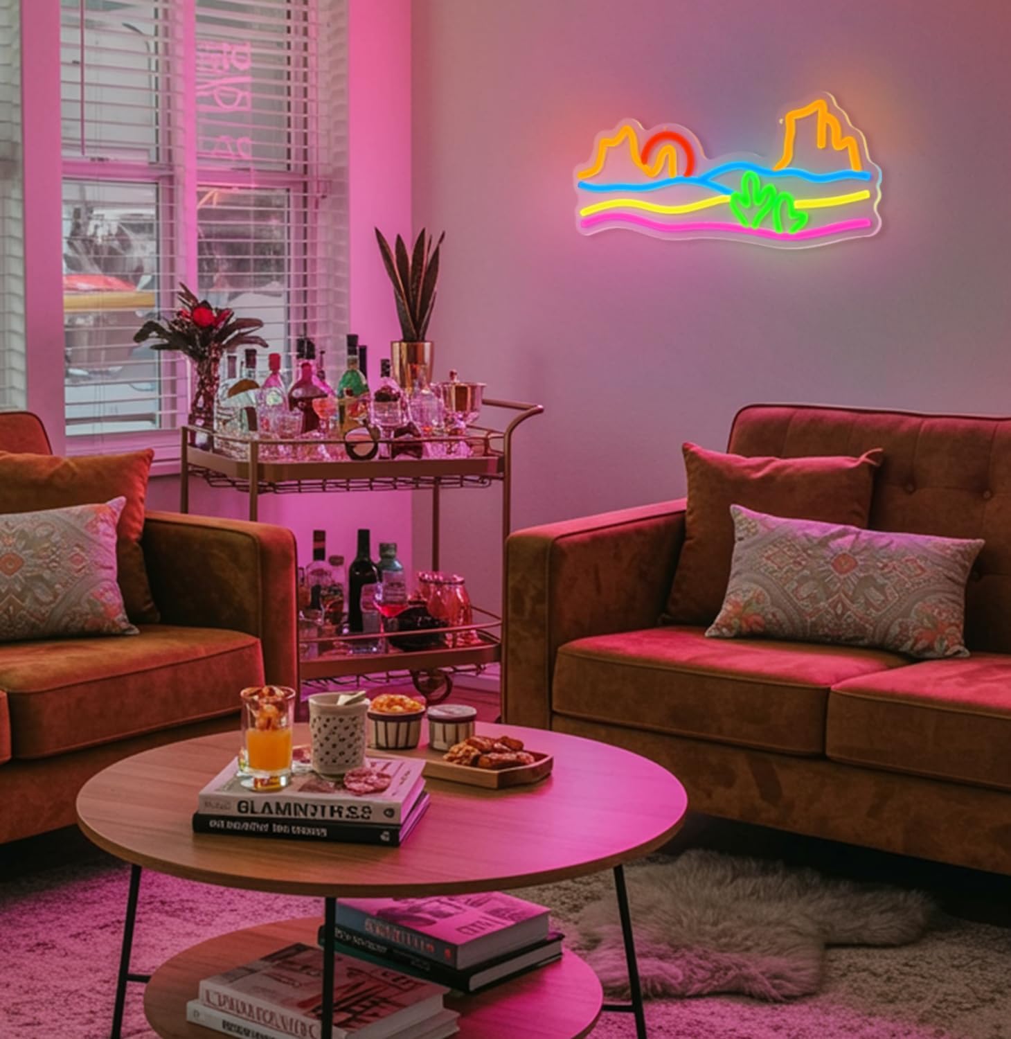 Detalle 2 de Lxmoneon Berg Neon Schild (USB) – Wüsten-Sonnenuntergang als LED-Wanddekoration