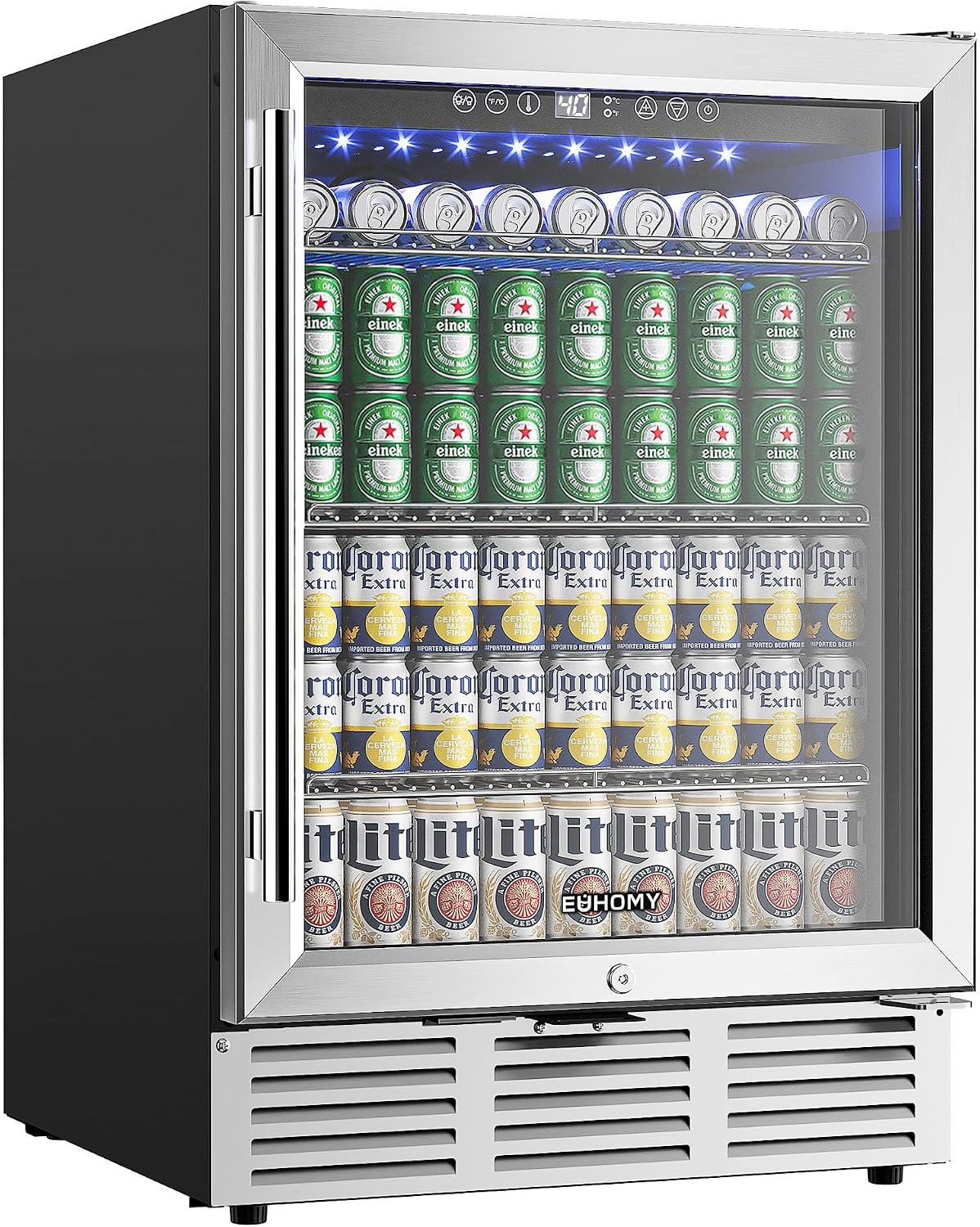 Detalle de EUHOMY BRU-04 24-Inch Beverage Refrigerator, 180-Can, Built-In or Freestanding