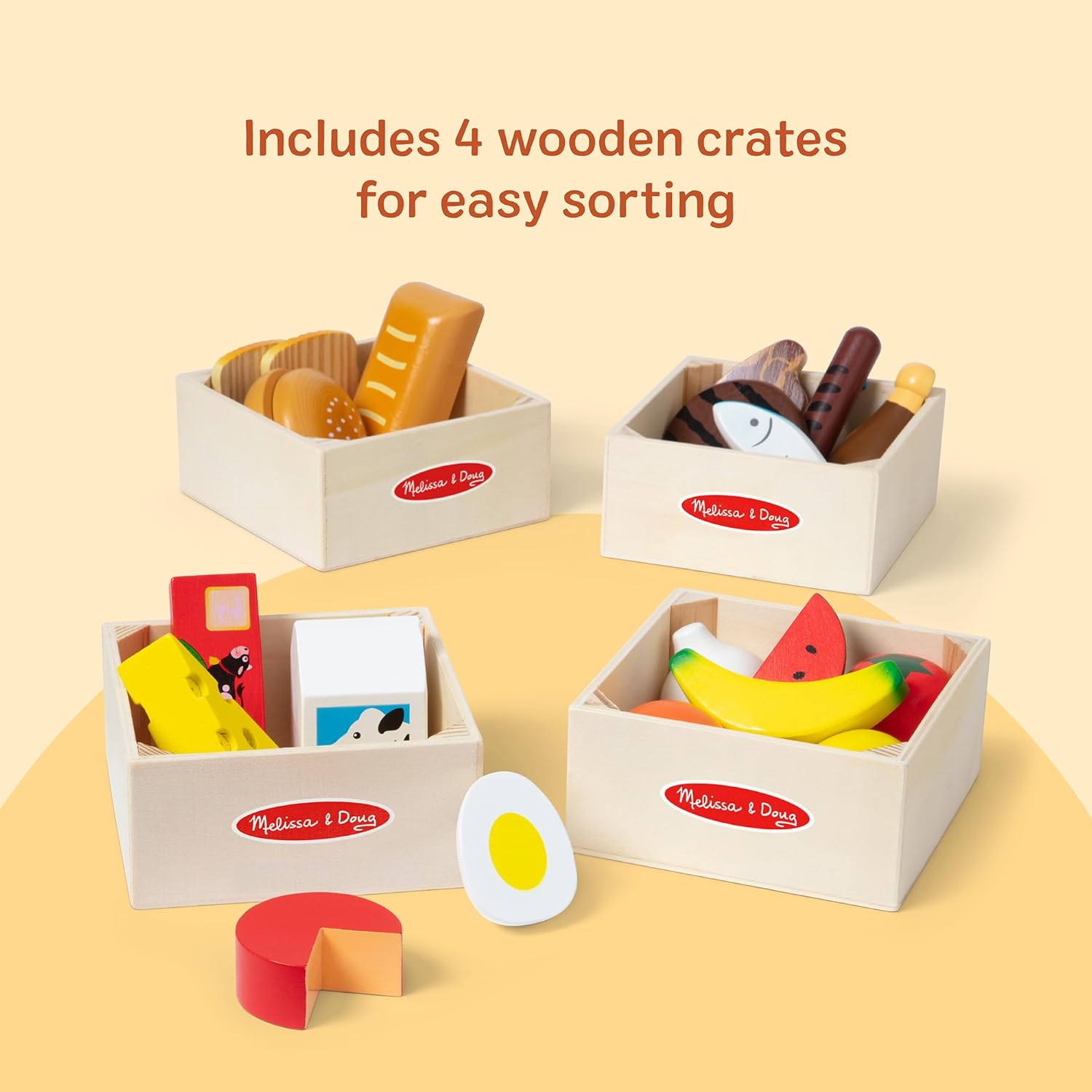 Detalle 2 de Melissa & Doug Holz-Lebensmittelset: 21-teiliges Spielküchen- und Kaufladen-Zubehör für Kinder ab 2 Jahren