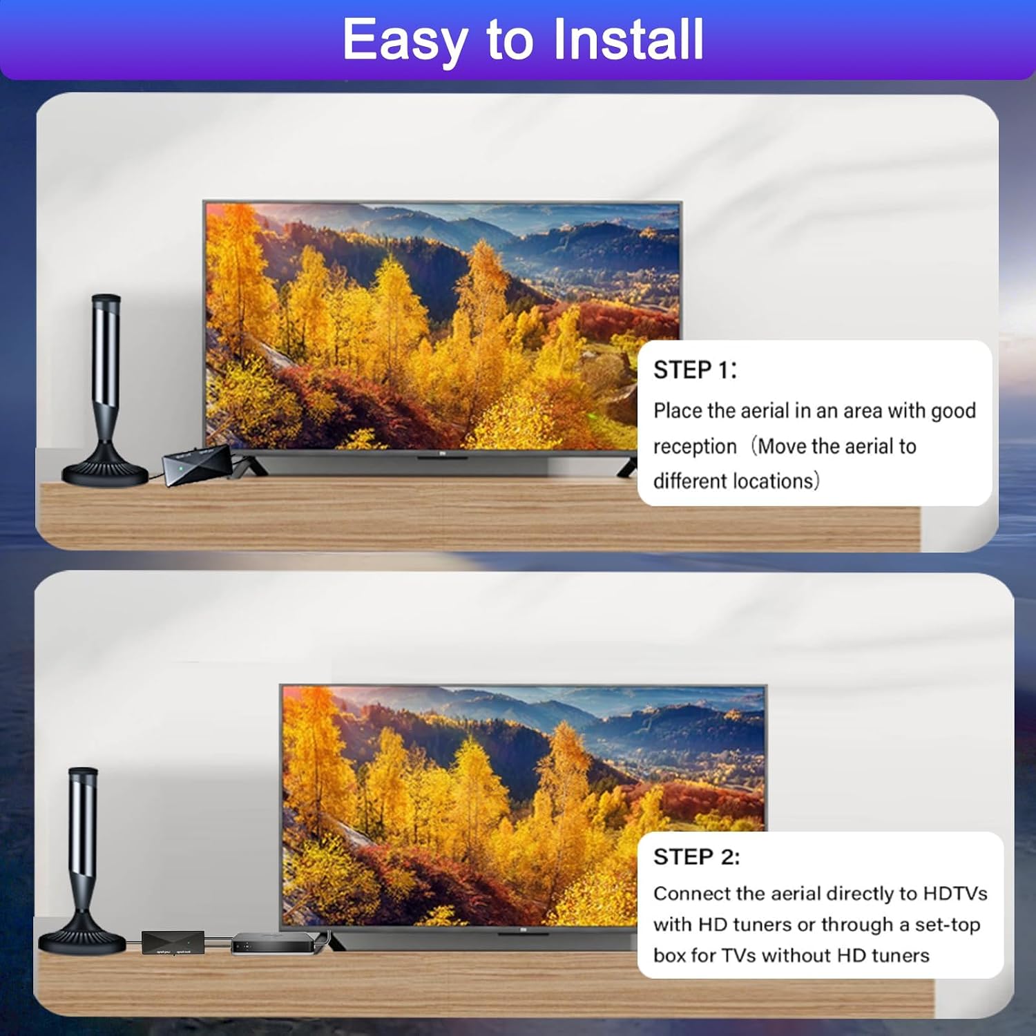 Detalle 2 de CSUXYD Indoor TV Aerial: 360° Reception with Booster for Freeview HD