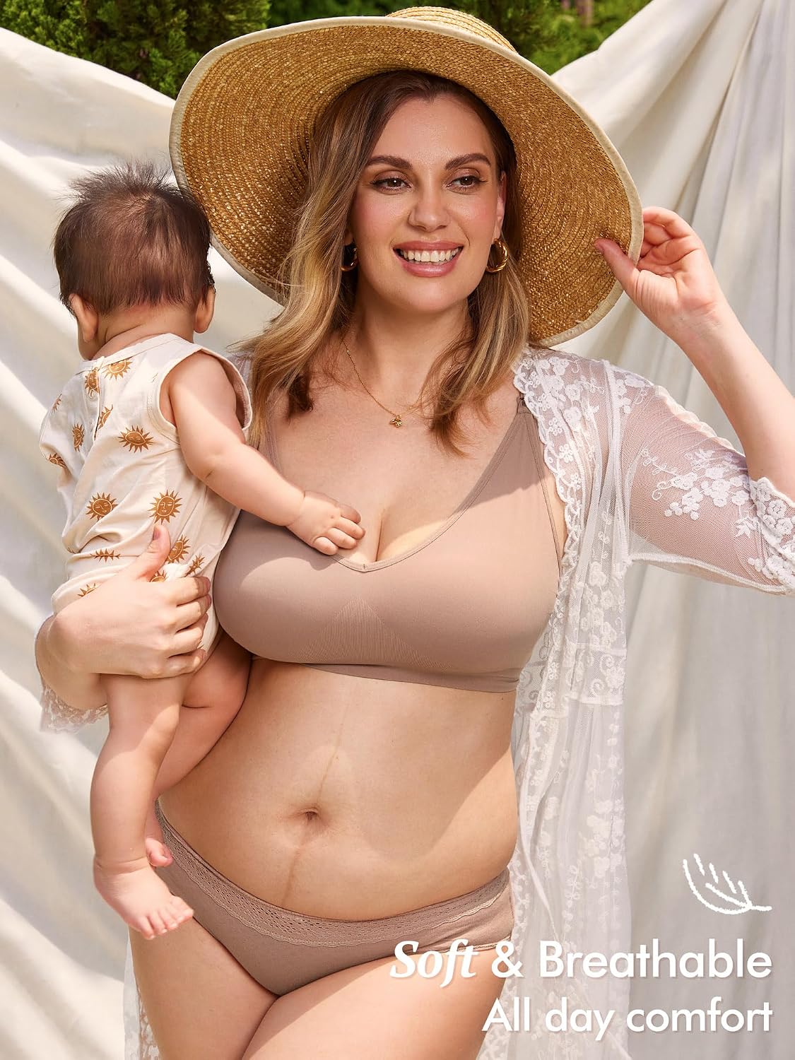 Detalle de MOMANDA Seamless Nursing Bra for Breastfeeding – Comfortable V-neck Wireless Bralette