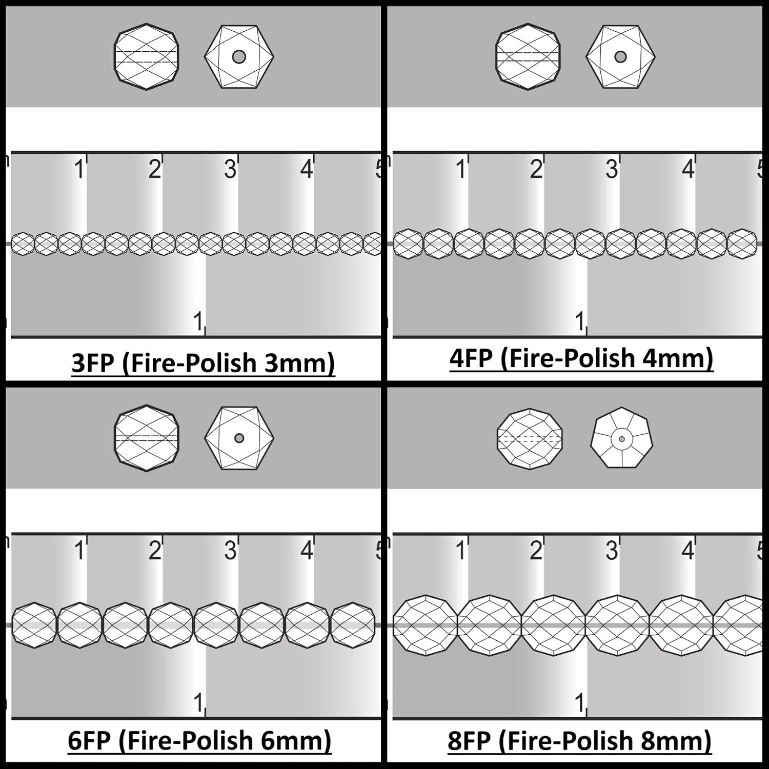 Thumbnail 1 de Set Czech Fire-Polished Glasperlen Kristall Labrador – 275 Stück in vier Größen (3, 4, 6, 8 mm)