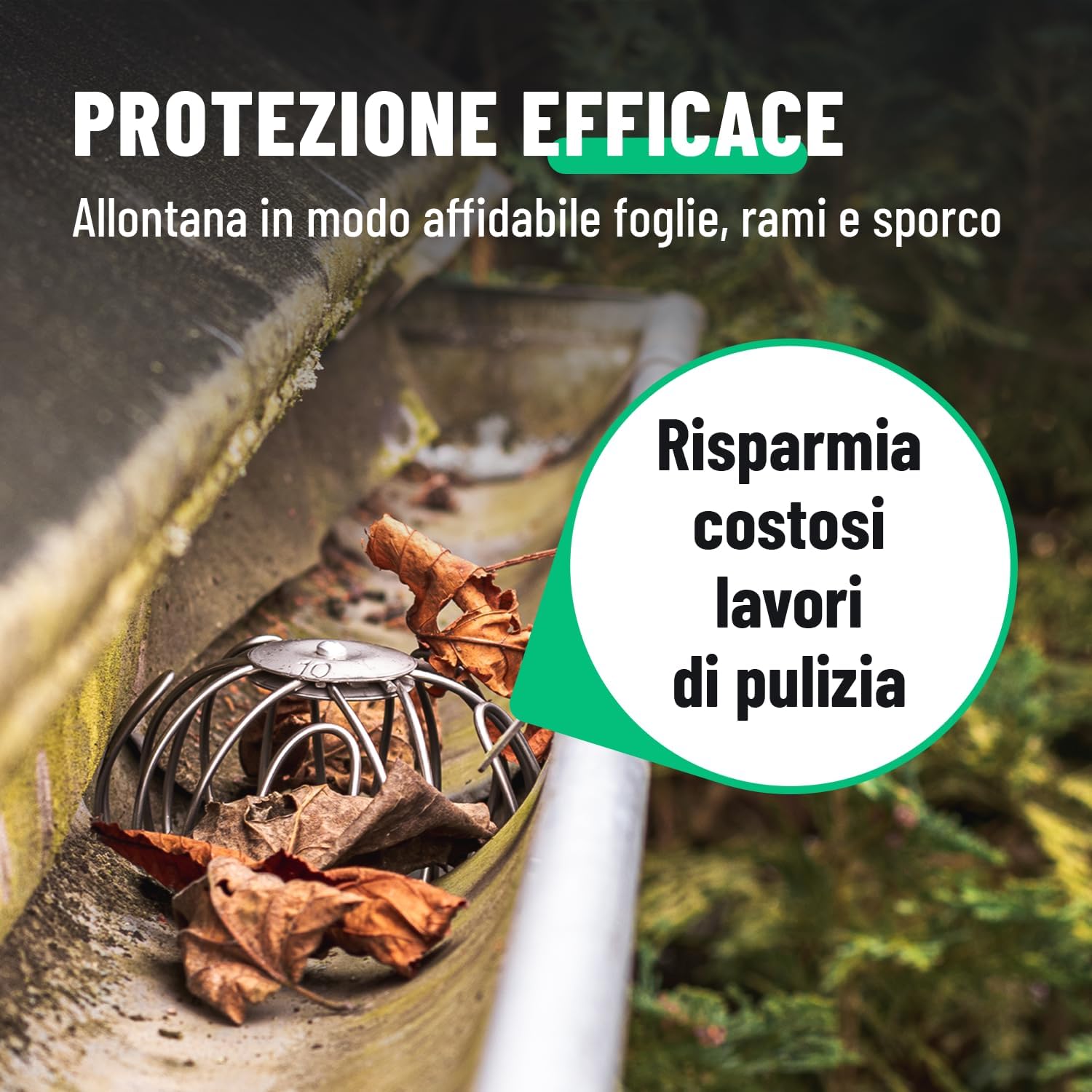 Detalle 2 de Greate – 2x Protezione antifoglia per grondaie zincata regolabile 87–100 mm, filtro per foglie, resistente e facile da installare