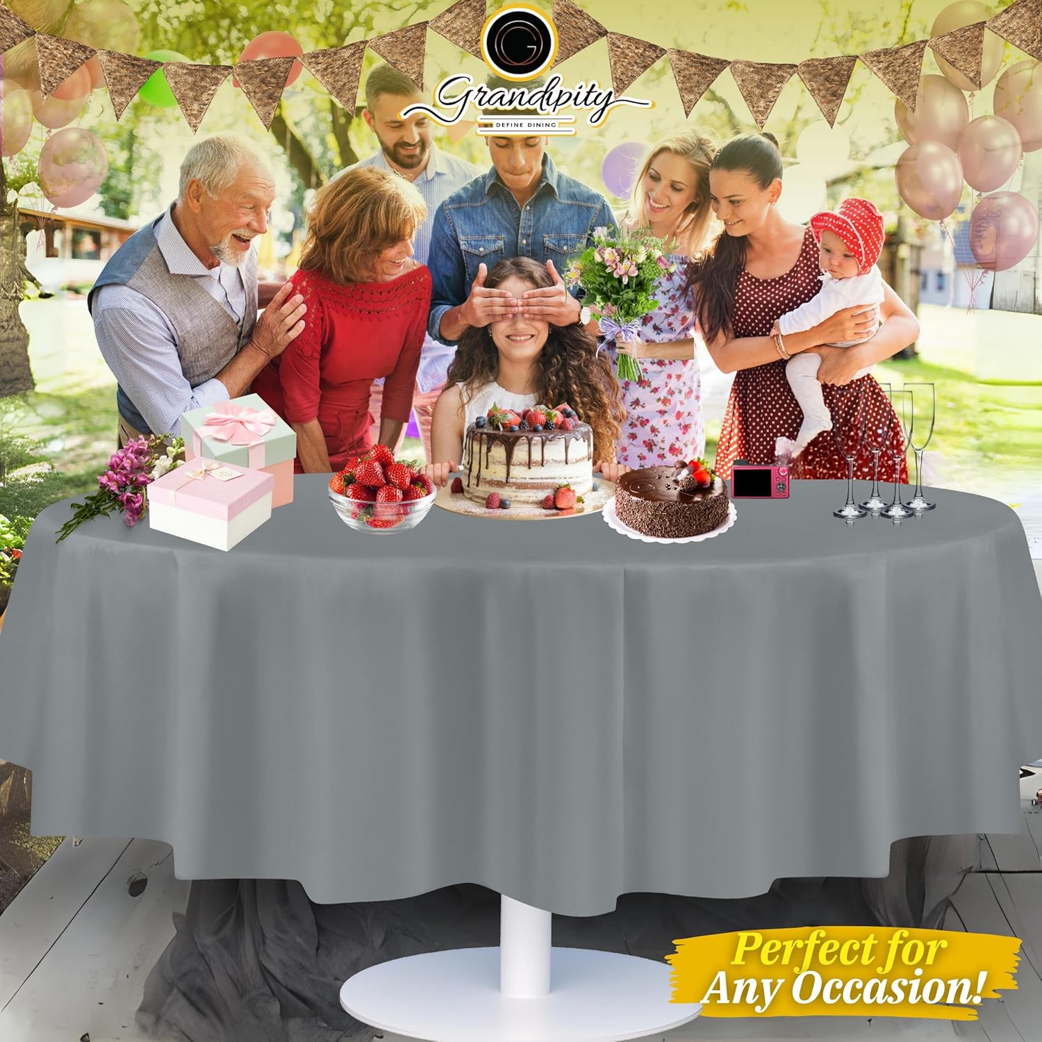 Thumbnail 5 de Grandipity Plastic Tablecloth, 54 in. x 108 in. Rectangular (Silver) — Disposable Plastic Cover for Parties and Events
