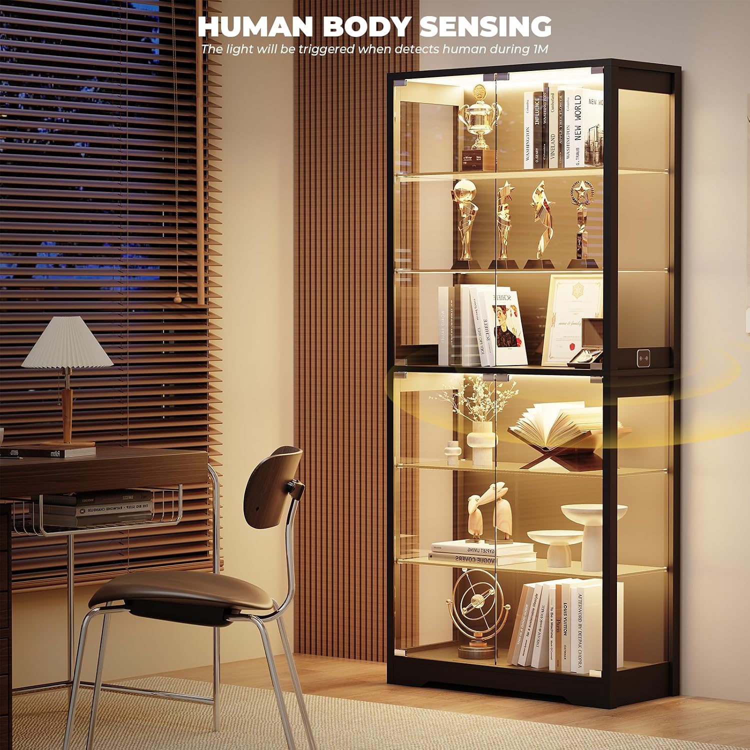 Thumbnail 4 de BROTTAR BD019B 71-Inch Display Cabinet with Glass Door, Adjustable Shelves and 3-Color Lights