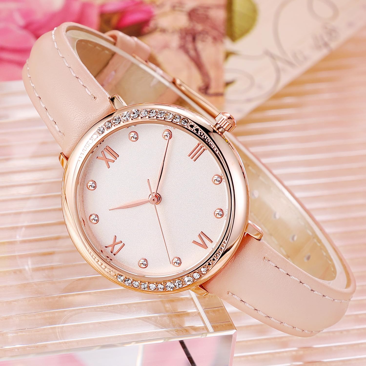 Thumbnail 3 de NUOVO Damen Uhren Rosa – Quarzuhr mit Lederband, 30 m wasserdicht, analog
