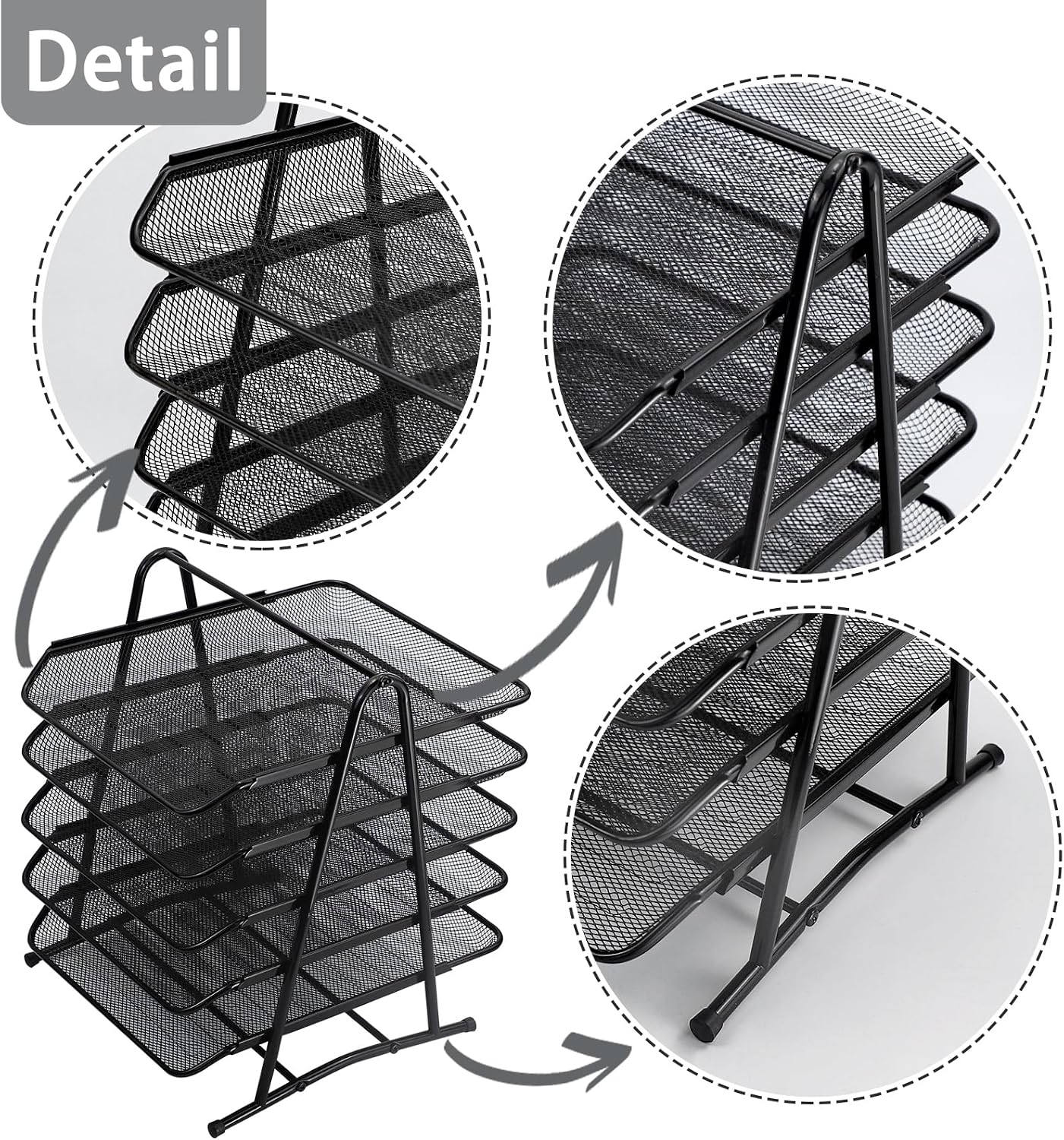 Detalle de HIHOBDAY 5-Tier Sliding Paper Organiser (Mesh Letter Tray) for A4 Desk Storage
