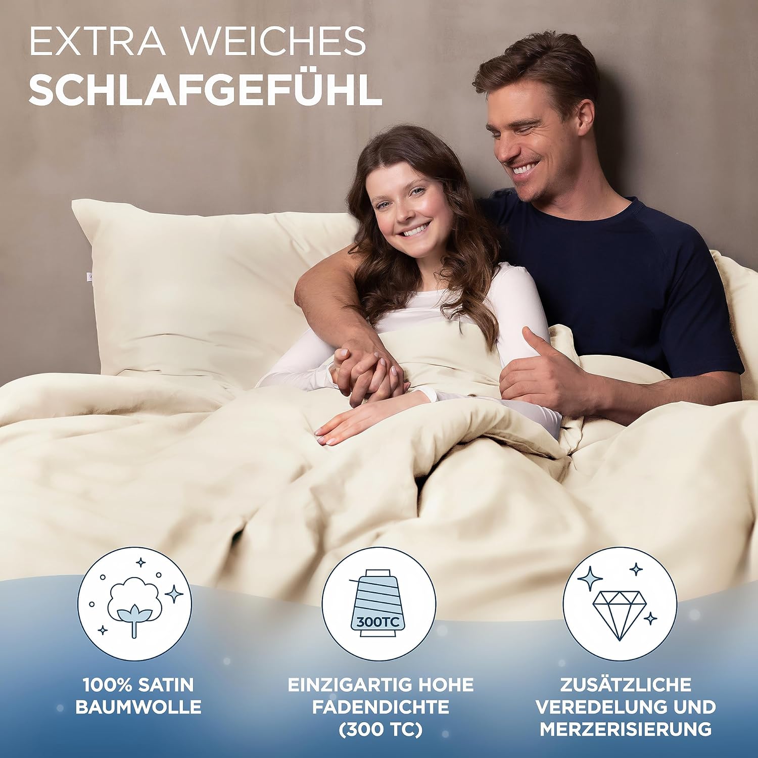 Thumbnail 1 de Samthus Kopfkissenbezug 40x80 aus Baumwolle-Satin (OEKO-Tex Made in Green) – beige