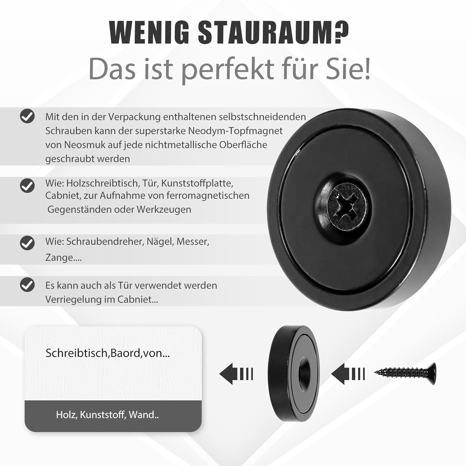 Thumbnail 5 de Neosmuk Neodym Magnet mit Loch, 50 kg Extra Stark – Runde Befestigungsmagnet mit Gewinde