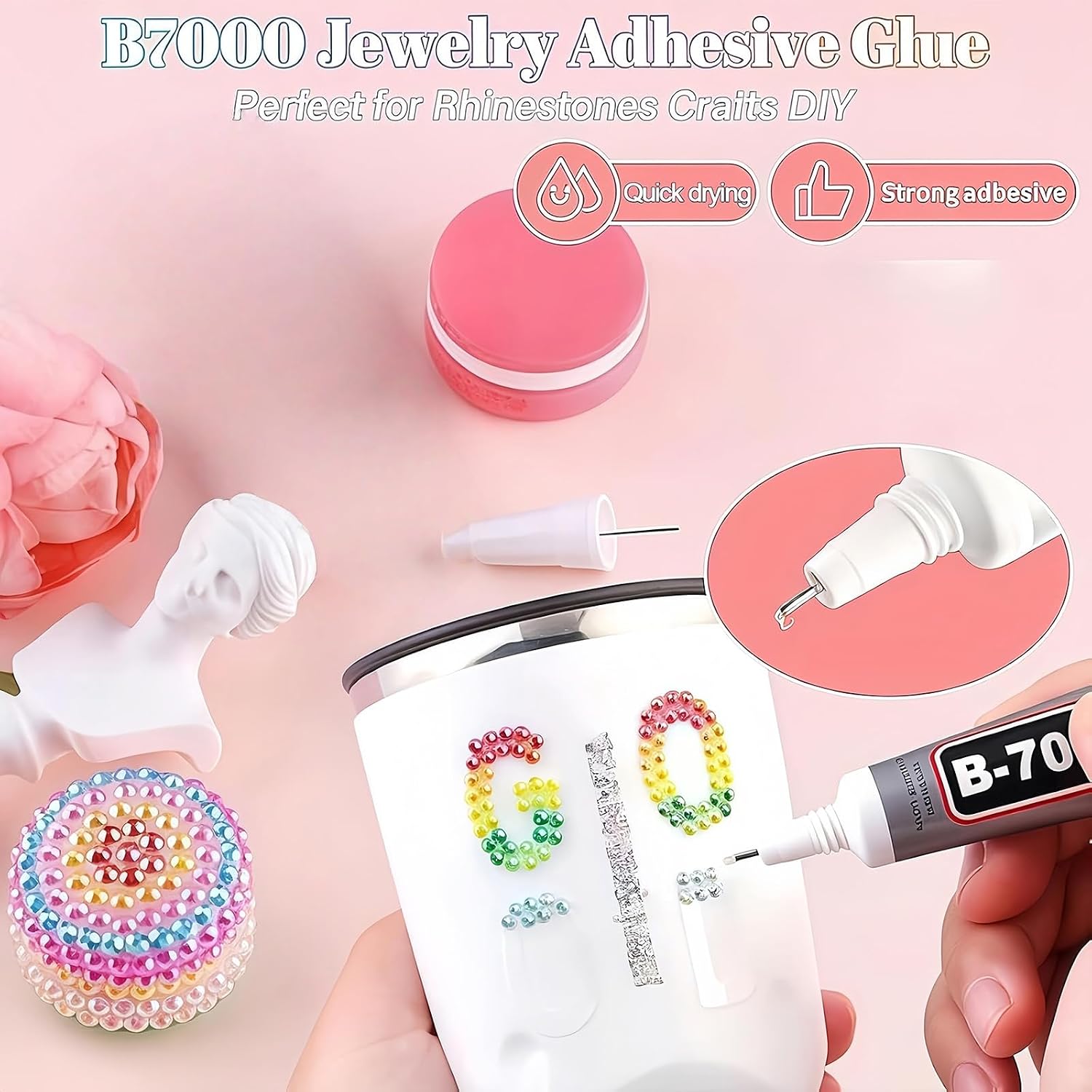 Detalle de UniiWeel 30000pcs Bedazzling Kit: Nail Art Rhinestones in 28 Colours (3mm Flatback) with Tweezers, Adhesive & Pen