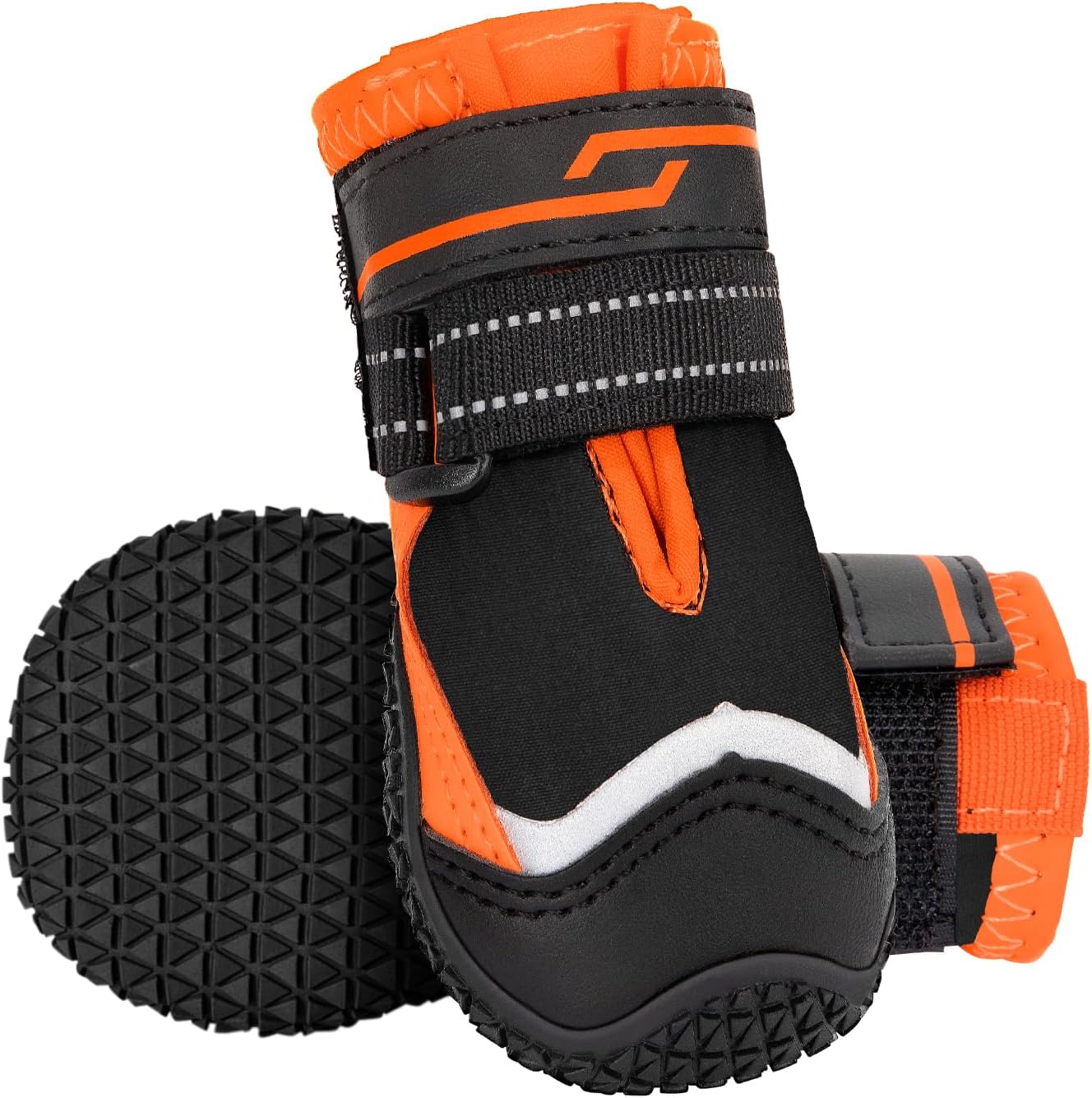 Detalle de Eyein Hundeschuhe Pfotenschutz (2 Stück) wasserabweisend, rutschfeste Sohle, reflektierender Klettverschluss – Größe 4, Orange