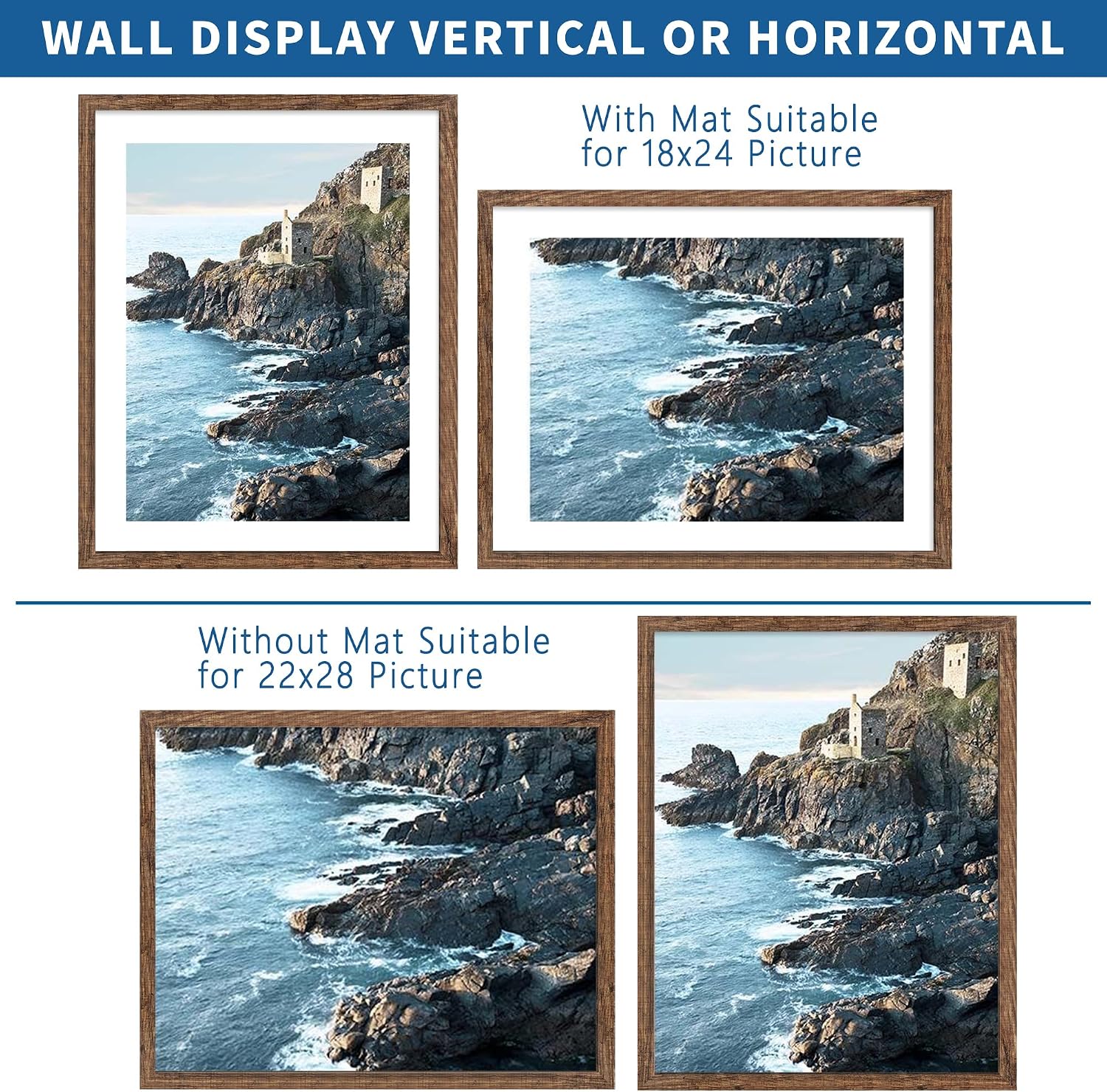 Detalle de Hongkee 22x28 Rustic Brown Wood-Style Frame Set (2-Pack) for 18x24 Photos or 22x28 Posters