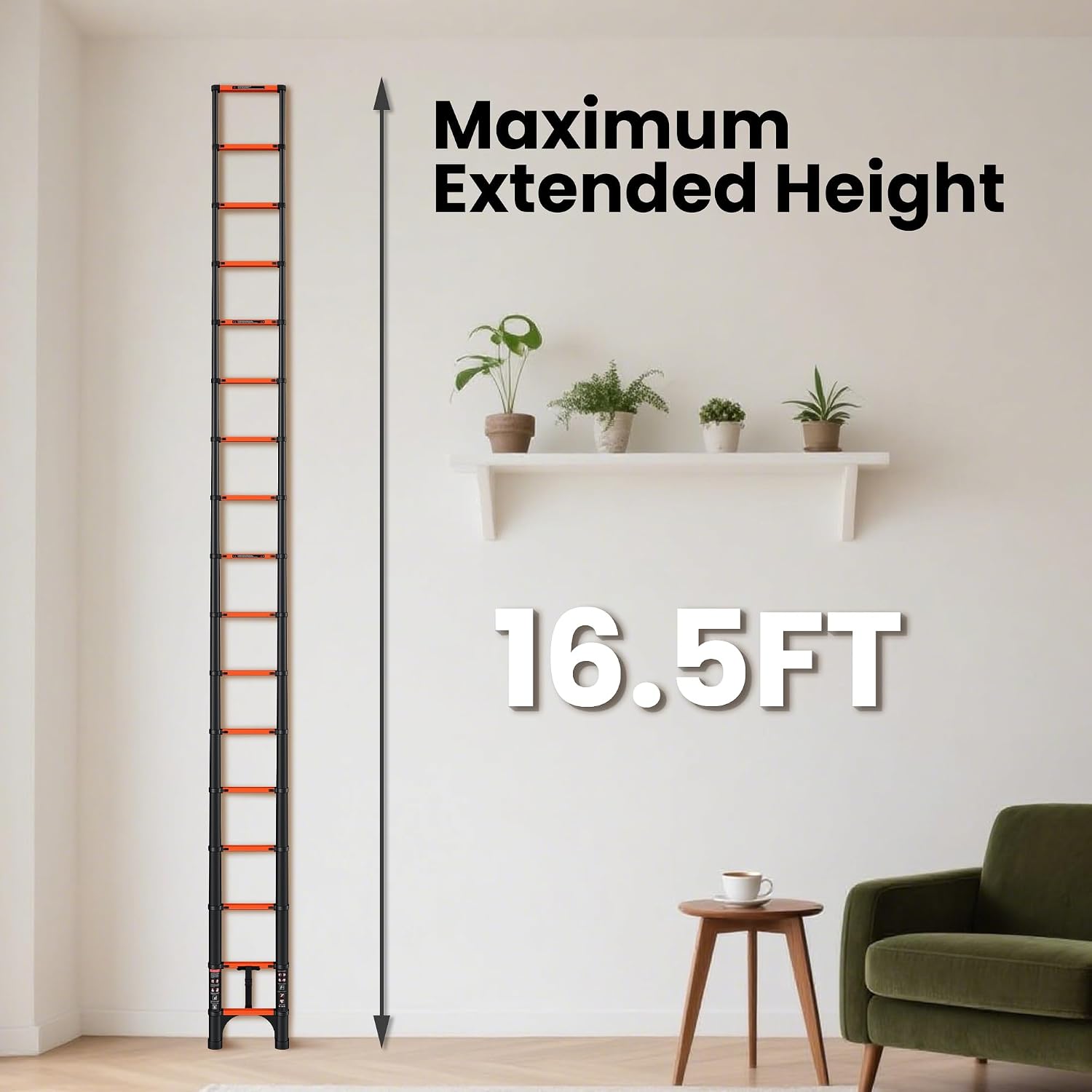 Thumbnail 2 de SINMEIRUN 16.5 Ft Pro Telescoping Ladder — ANSI A14.2 Certified, 330 lb Capacity, Orange