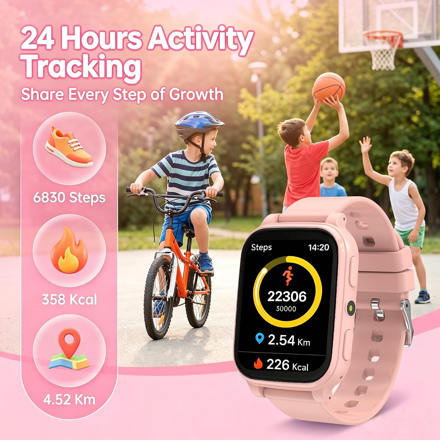 Detalle 2 de Smartwatch Bambini 1.83": Orologio educativo e fitness per ragazzi con 18 giochi, monitoraggio sonno e IP68