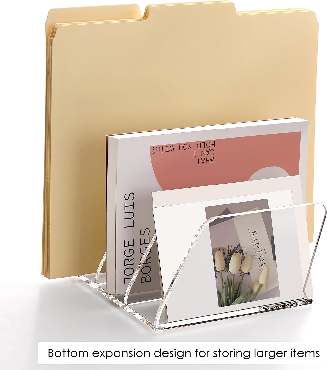 Detalle 2 de SANRUI 3-Section Acrylic Desk File Sorter, Clear Vertical Organizer