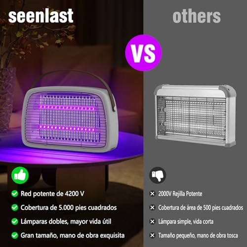 Detalle de Seenlast Lámpara Antimosquitos eléctrica 3800 V con UV y bandeja removible