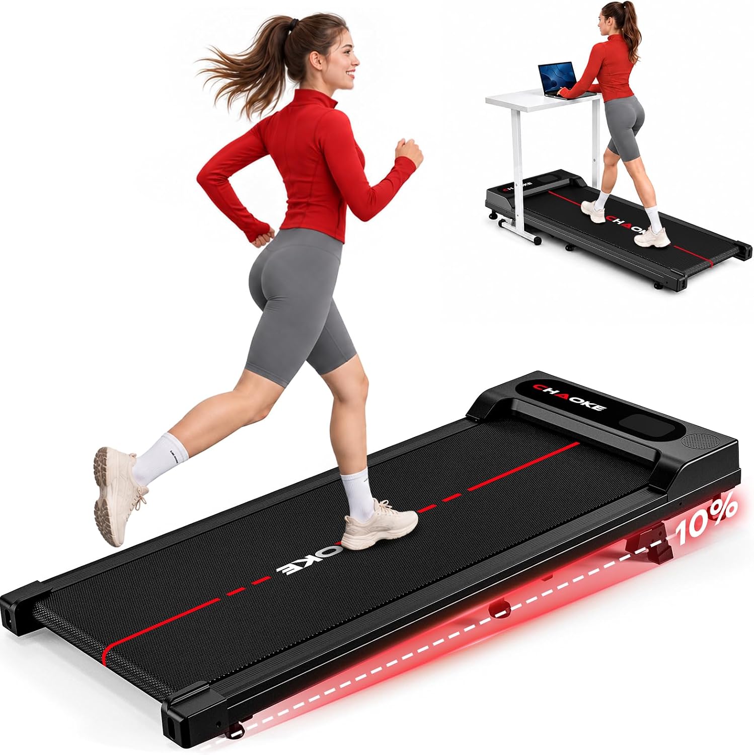 Detalle de CHAOKE Walking Pad Treadmill with 10% Incline, 6.2 MPH and 12 HIIT Programs