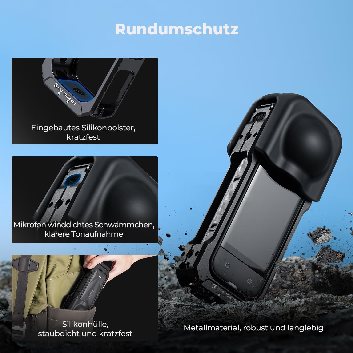 Thumbnail 6 de K&F CONCEPT Standard-Kamerakäfig für Insta360 X5 mit Aluminiumrahmen & Silikon-Objektivabdeckung