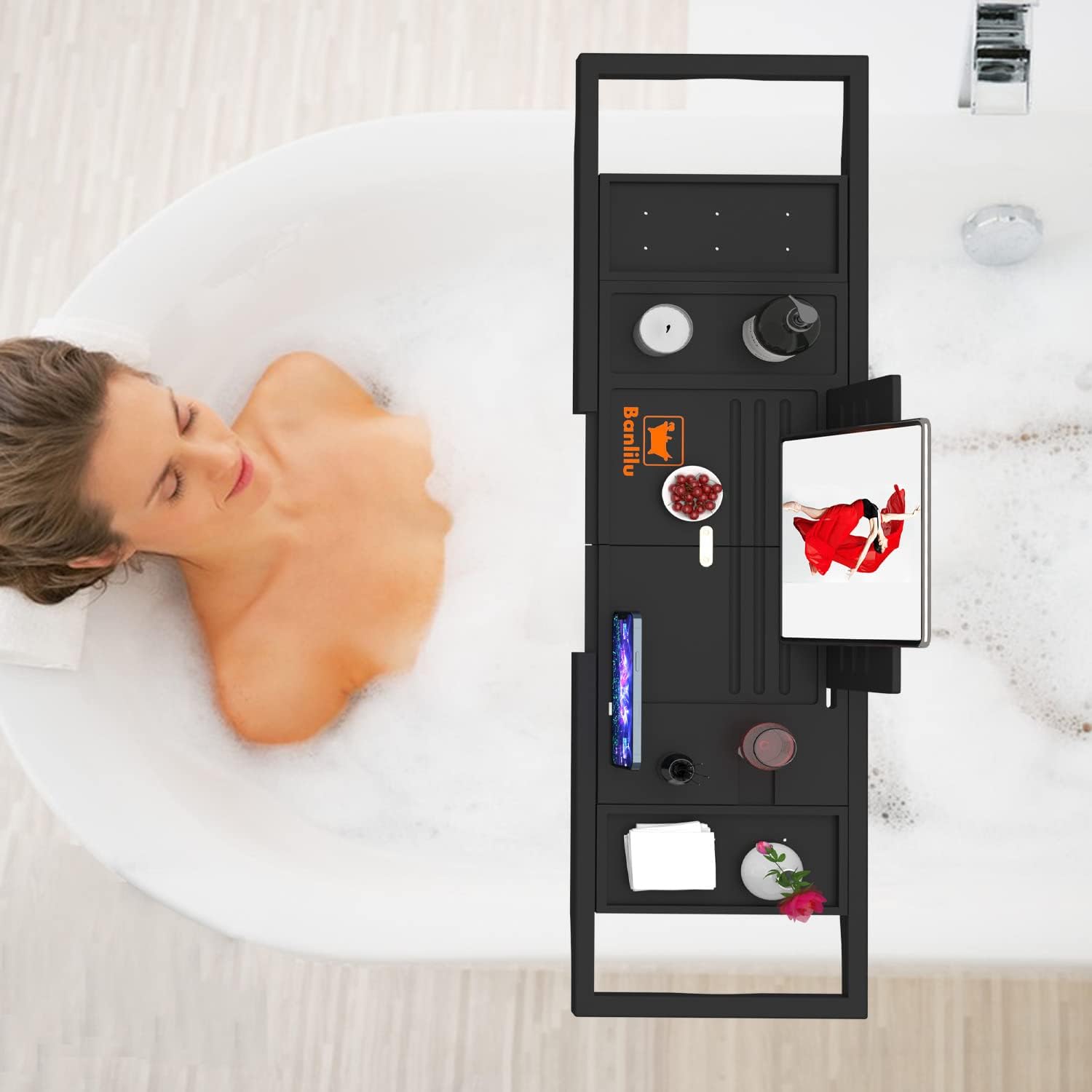 Thumbnail 4 de Premium Bathtub Tray Caddy – Expandable Bamboo Bath Shelf