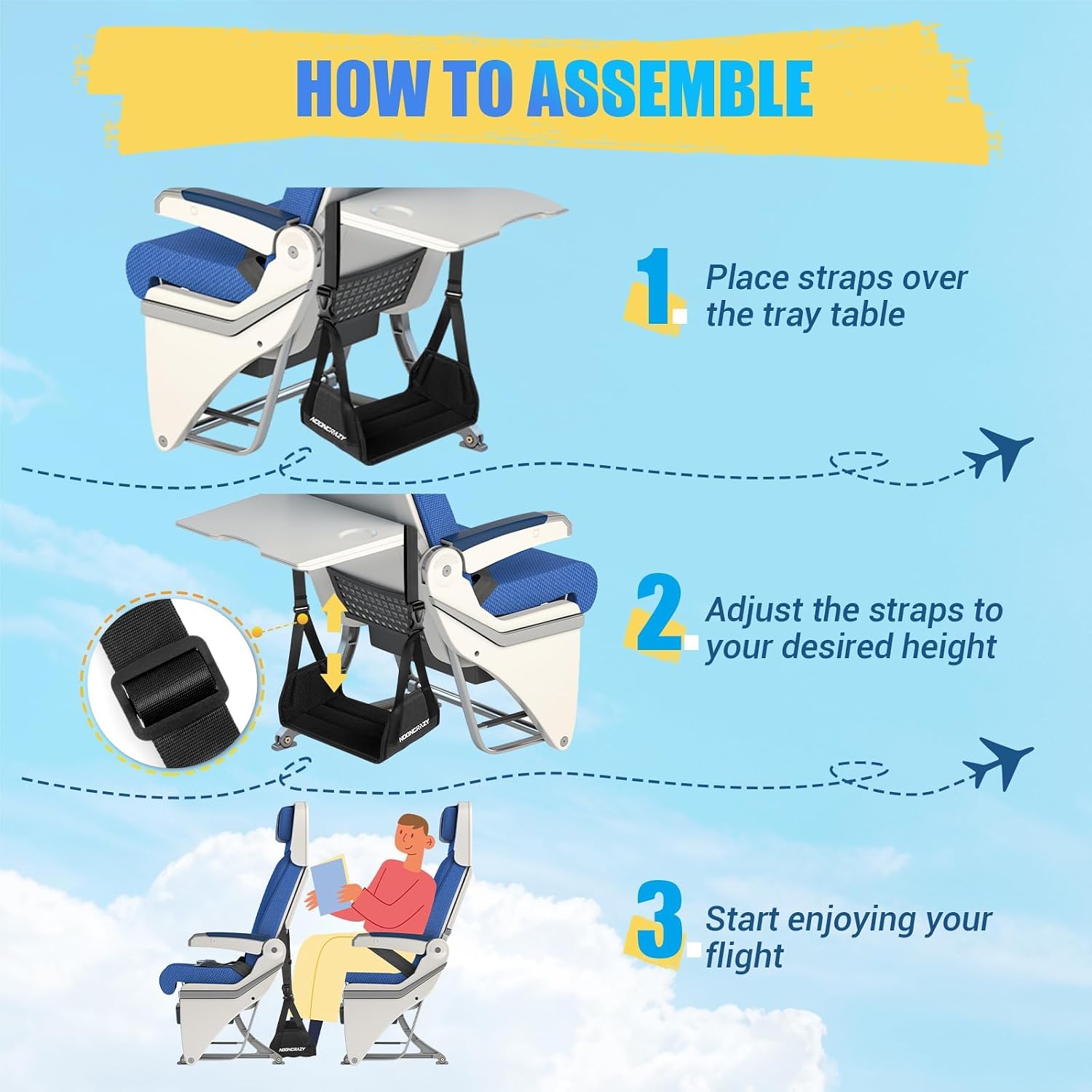 Thumbnail 3 de NOONCRAZY RM Airplane Foot Hammock with Adjustable Strap and Bamboo Base