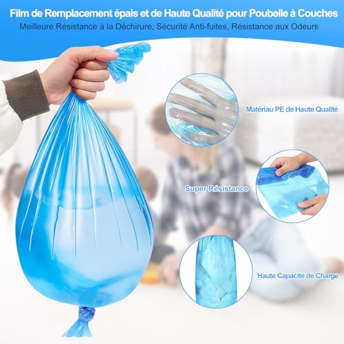 Detalle 2 de NATNAV 15 Pièces Recharge Poubelle à Couche – Sac Bébé 4,5 m × 26 cm, 7 couches et compatibilité universelle