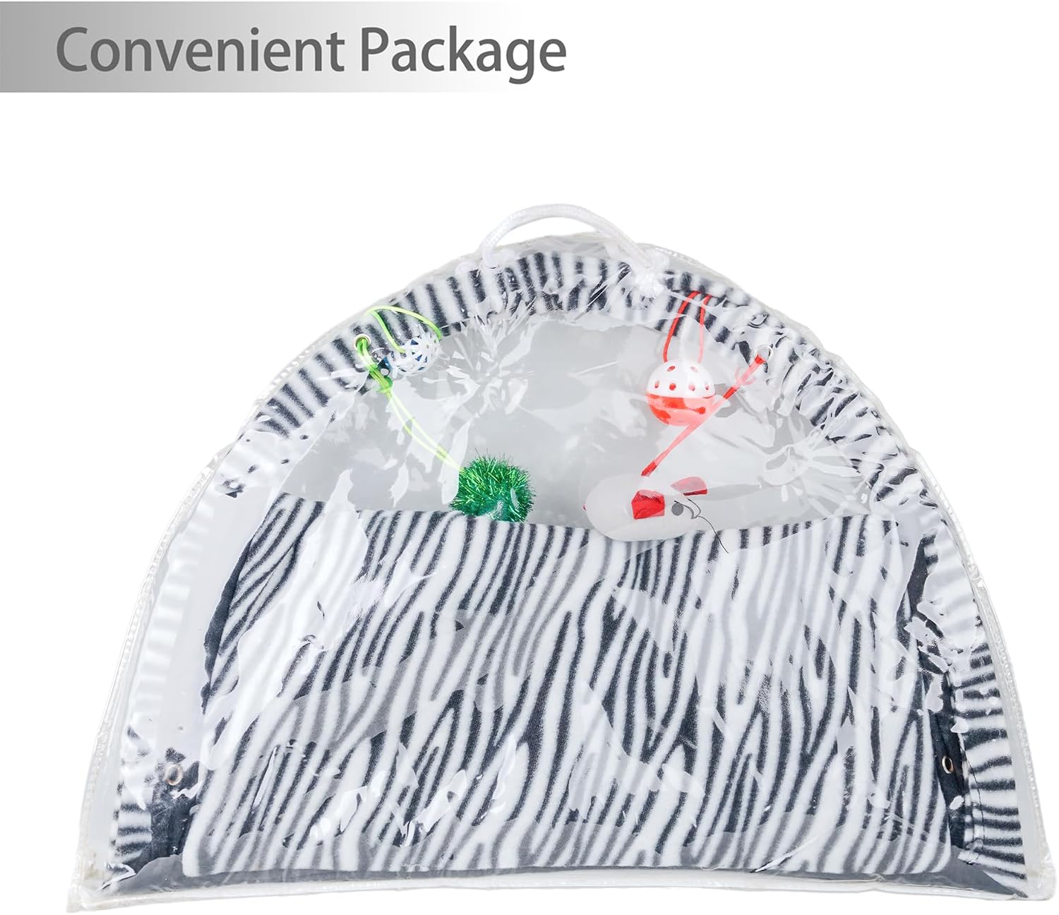 Detalle 2 de Tofern Multi-Function Pet Kitten Cat Interactive Activity Toy Mat (Zebra) – Folding fleece bed, hammock and hanging mouse