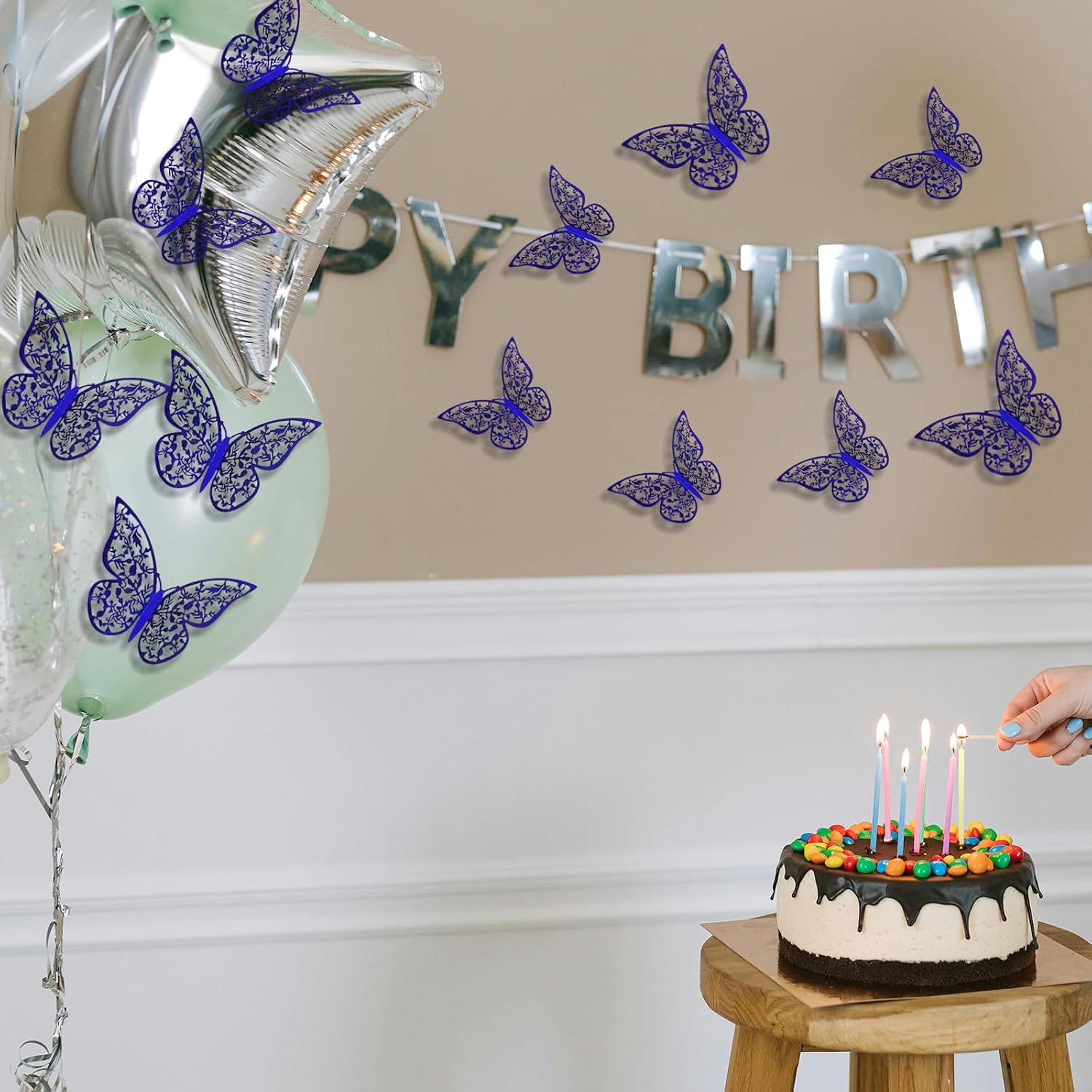 Detalle 2 de PAITOK 3D Butterfly Wall Stickers (24pcs, 3 sizes) – Blue