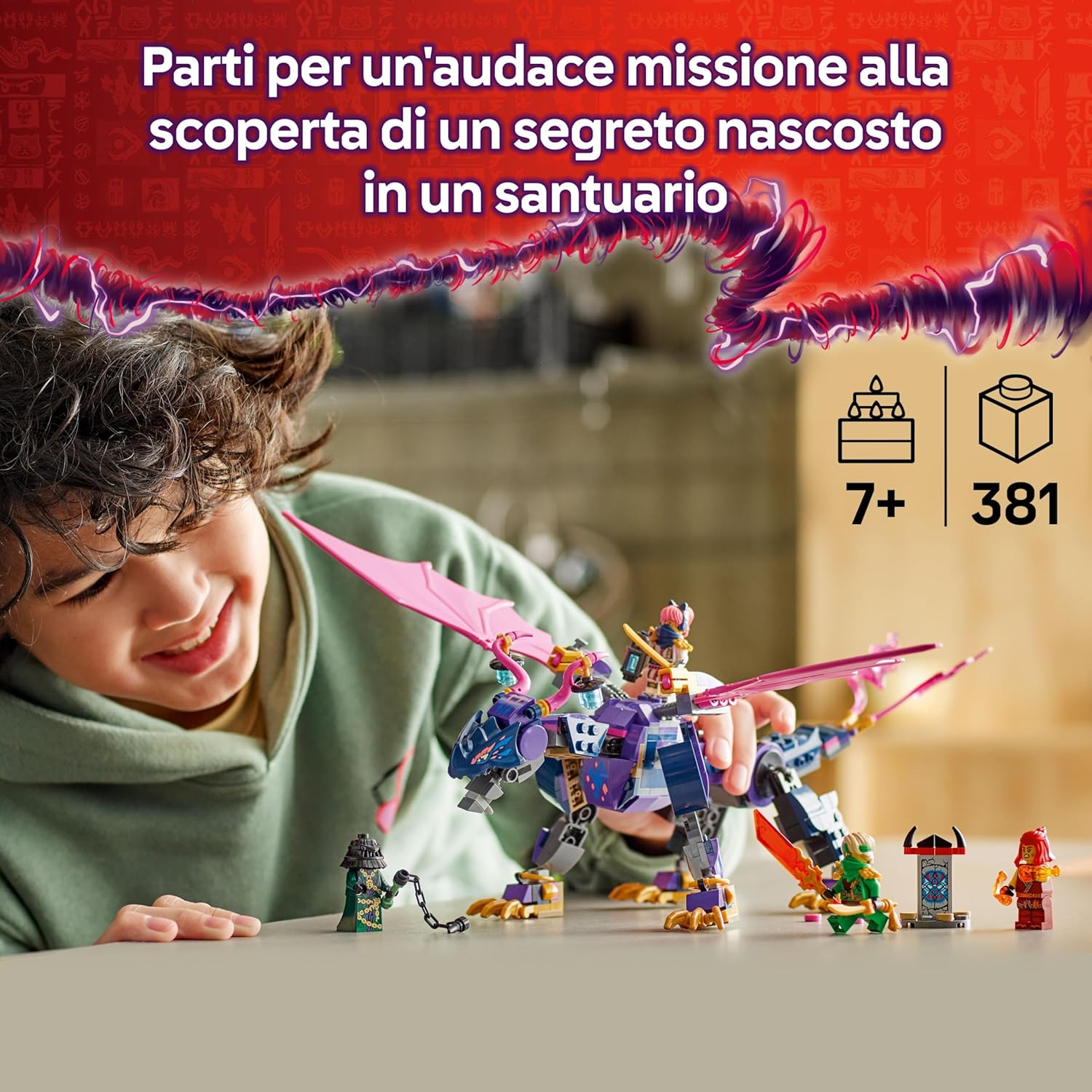 Detalle 2 de LEGO NINJAGO Rontu, il Drago Maestro - Figura Snodabile con Minifigure e Santuario 71842