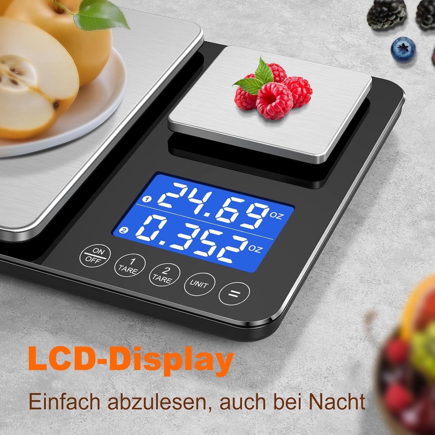 Thumbnail 6 de Küchenwaage Digital mit Zwei Plattformen – 15 kg/1 g und 500 g/0,01 g Feinwaage