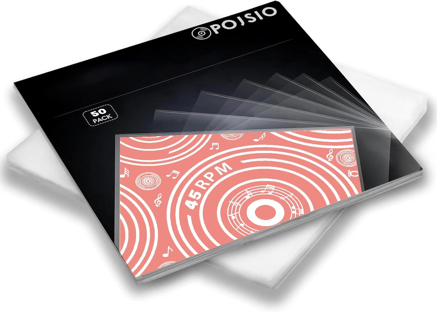 POJSIO 7 Zoll Vinyl-LP-Außenhüllen (18,5 x 18,5 cm), transparent, 50 Stück – Polypropylen-Schutzhüllen