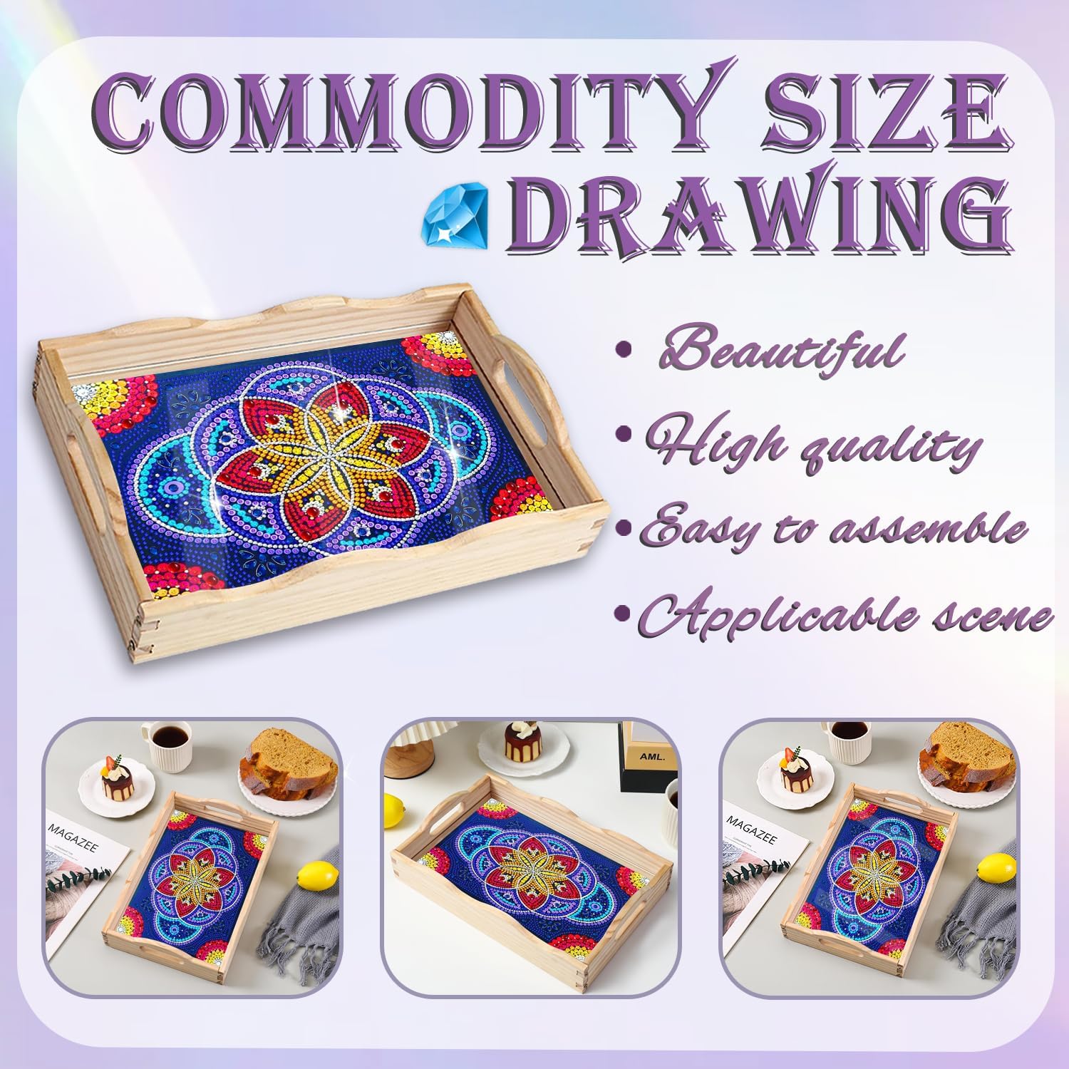 Detalle 2 de EWJRNSF Diamond Art Serving Tray, 7.8 x 11.8 Inches