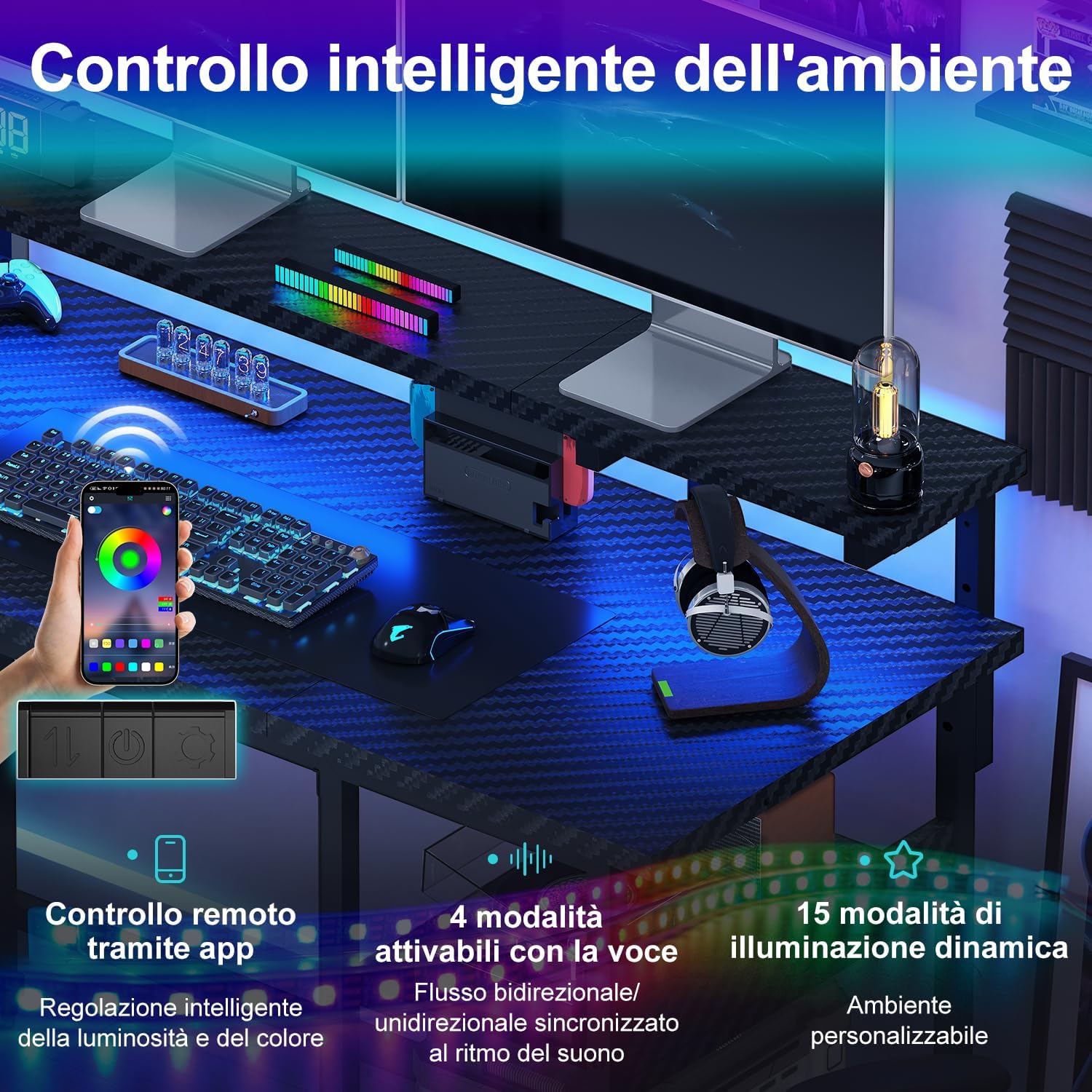 Thumbnail 3 de JUMMICO Scrivania Angolare a Forma di L 135 cm con Luci LED – Nero