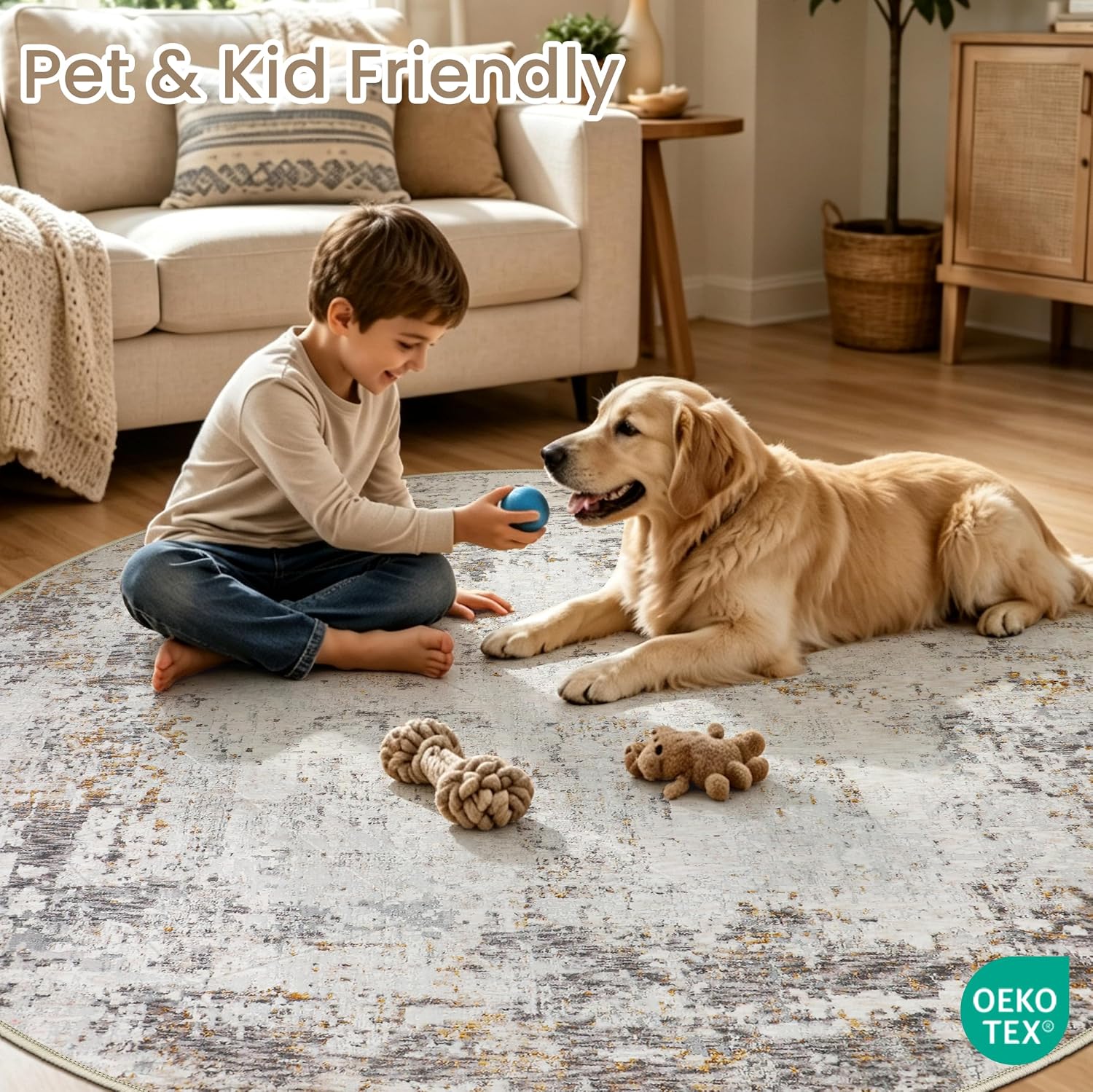 Thumbnail 2 de Capslpad Minimalistisch Abstrakter Rund Teppich 160 cm Beige Washable Round Rug