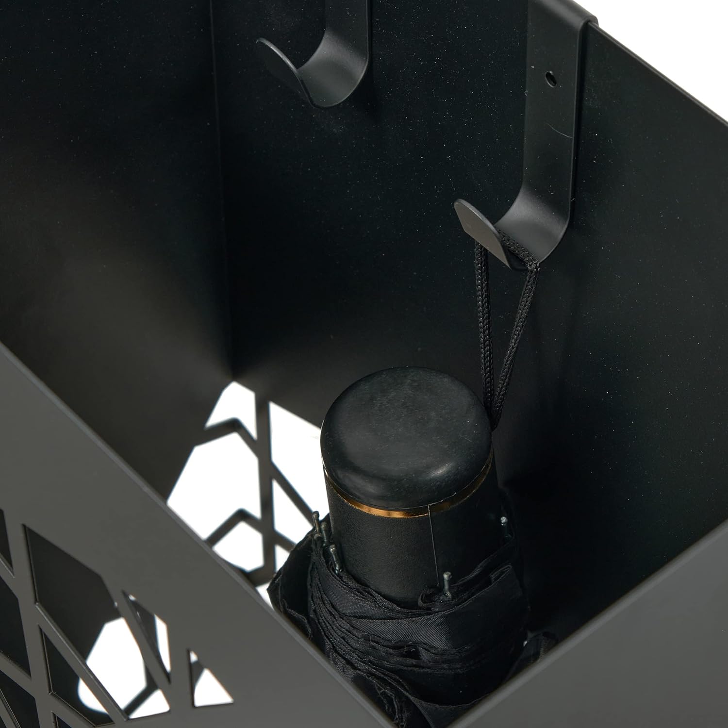Detalle de Baroni Home Portaombrelli Design Moderno in Metallo Squadrato, 2 Ganci, Vaschetta Scolapioggia Rimovibile, 25x15x50 cm Nero