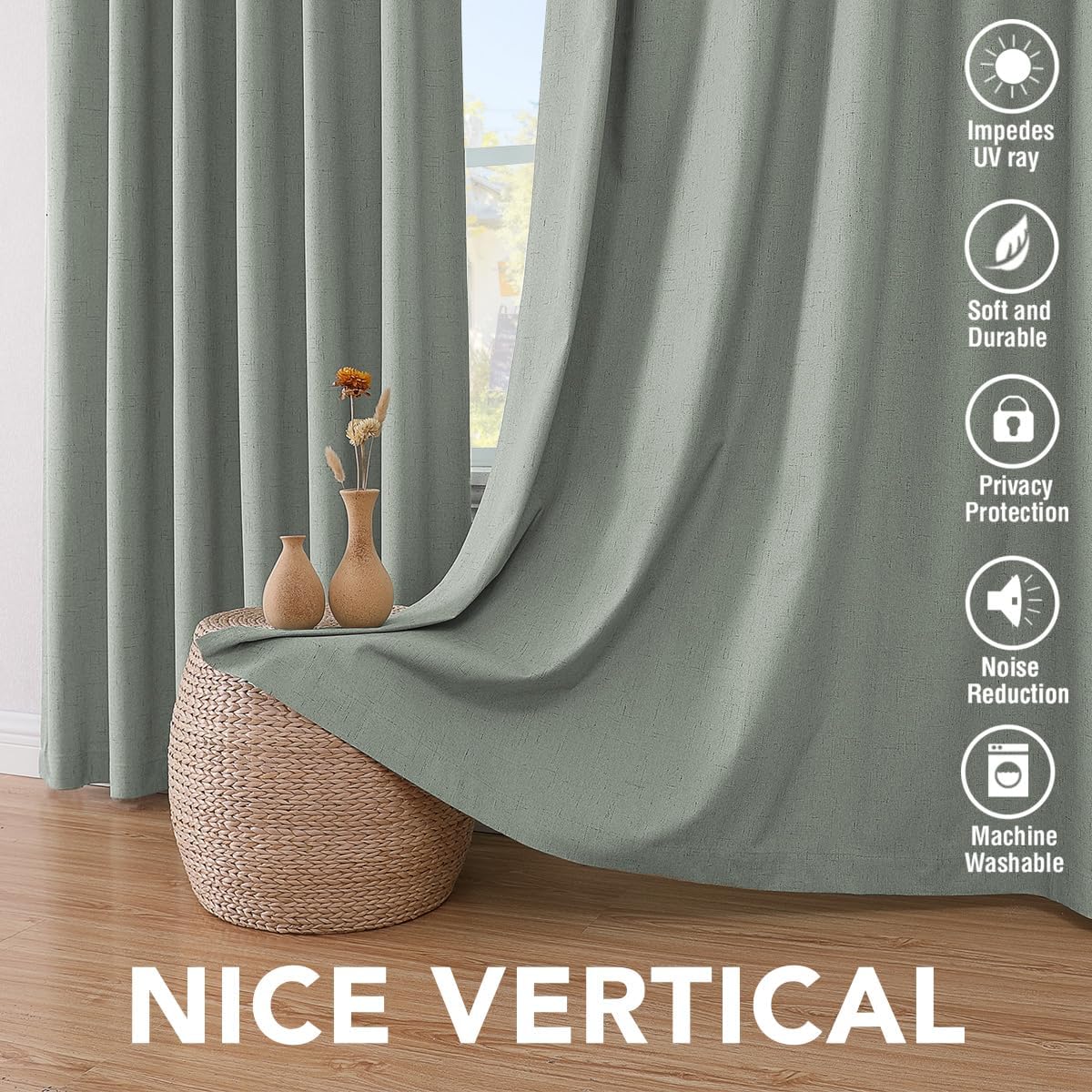 Thumbnail 6 de H.VERSAILTEX Linen Blackout Curtains (2 Panels) 108 Inches Long, Thermal Insulated Grommet Drapes