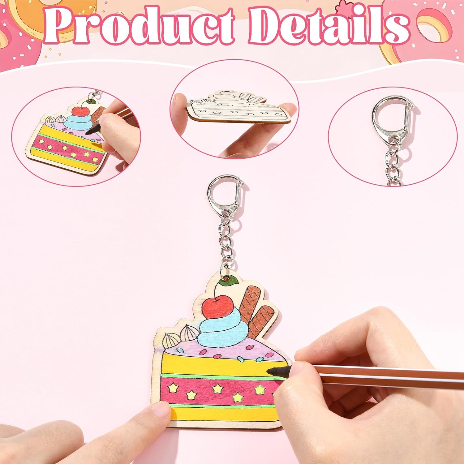 Detalle de LiQunSweet Wooden Keychains, 36-Piece Set