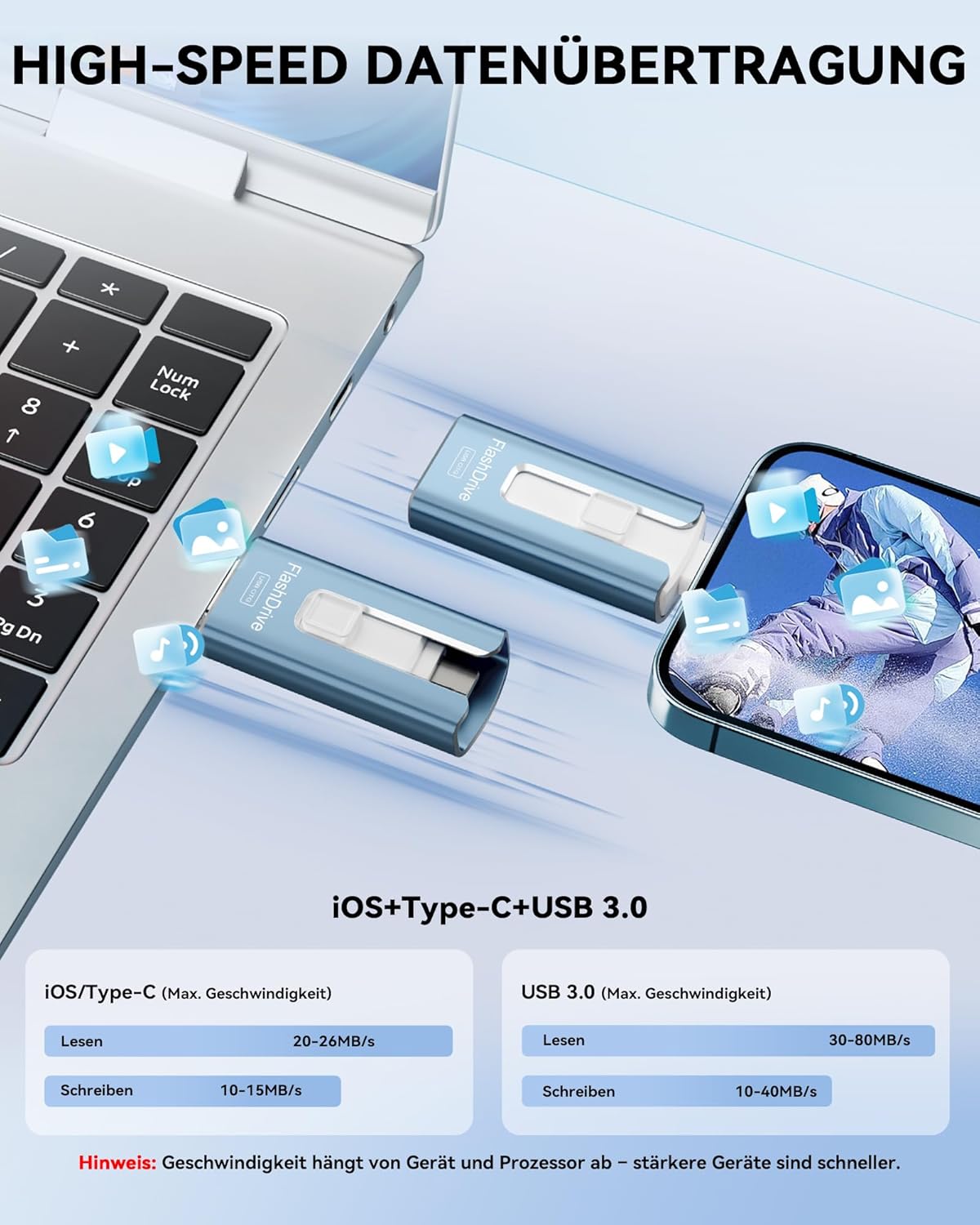 Thumbnail 2 de GNASEET USB Stick 256GB für Phone — 4 in 1 Speicher Blau
