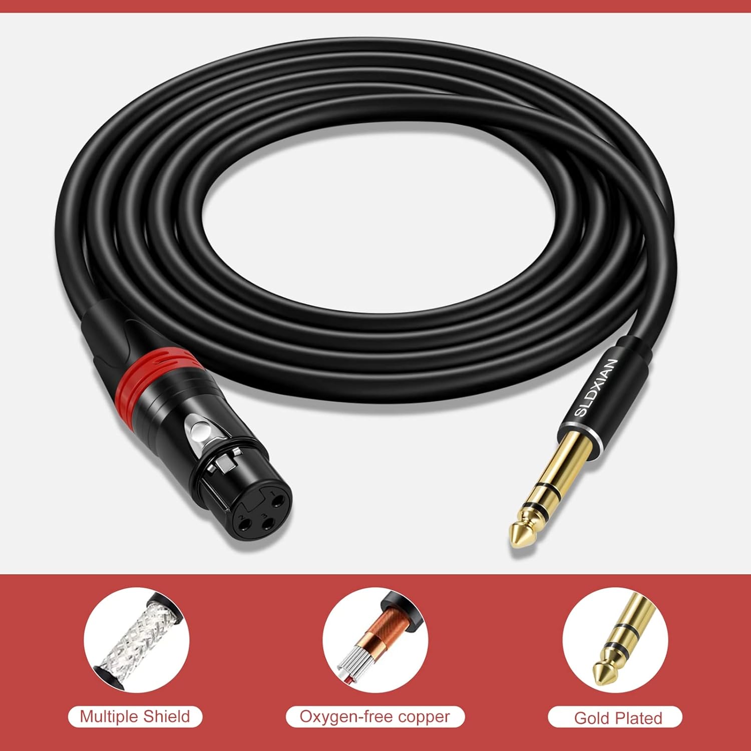 Detalle de SLDXIAN XLR Female to 1/4 inch (6.35mm) TRS Balanced Cable, 3m – Quarter-inch jack to XLR mic lead