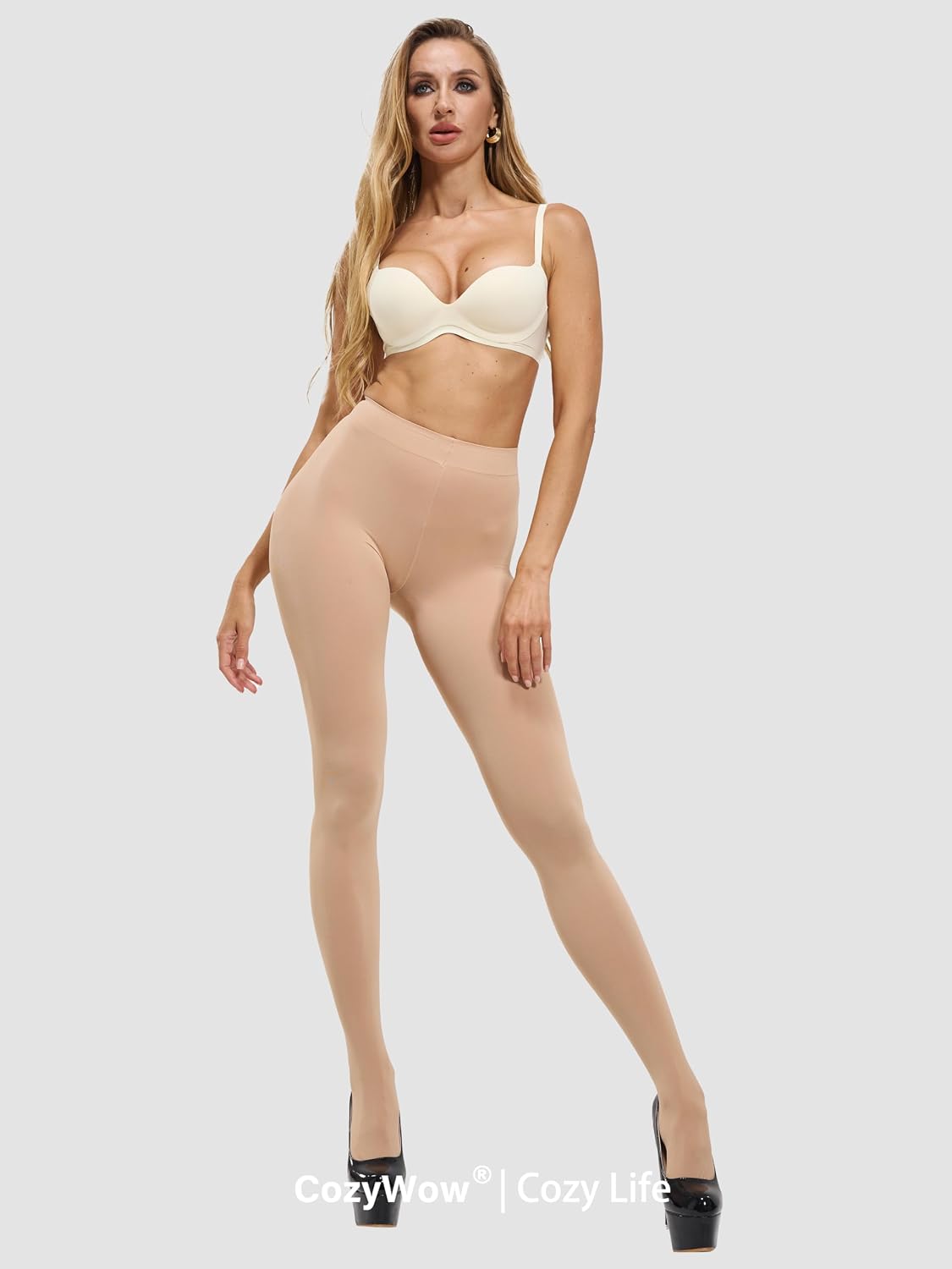 Detalle de CozyWow Collant da donna semi solido opaco 80D – comfort quotidiano con design resistente