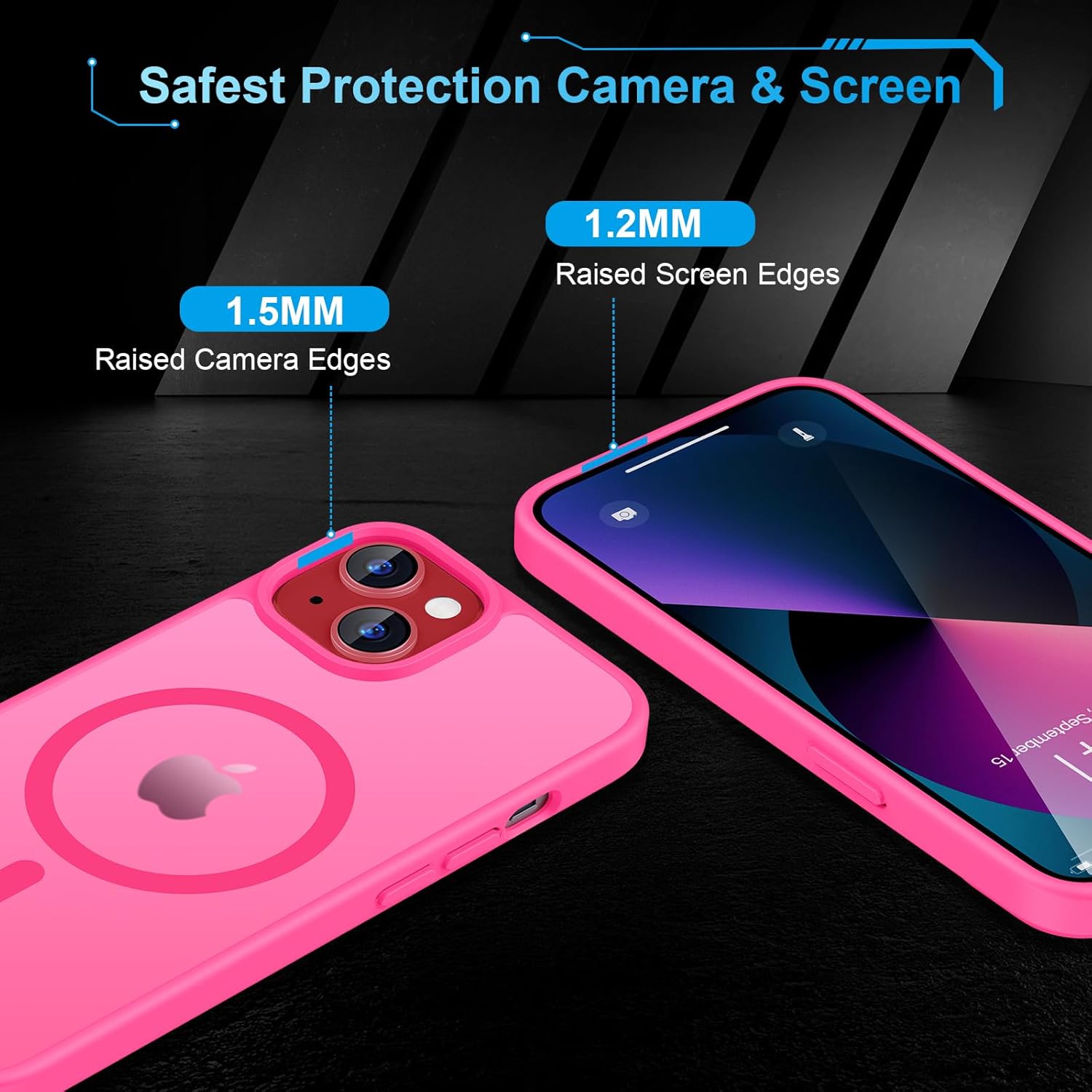 Thumbnail 5 de TQIAHF Magnetic Phone Case for iPhone 13 / iPhone 14 with 2 Tempered Glass Screen Protectors (MagSafe Compatible) – Rose Red