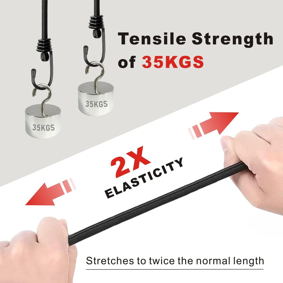 Detalle de BEXSLE Bungee Cords With Hooks 2m Long, Heavy Duty Outdoor Elastic Straps – 4 Pack, Black
