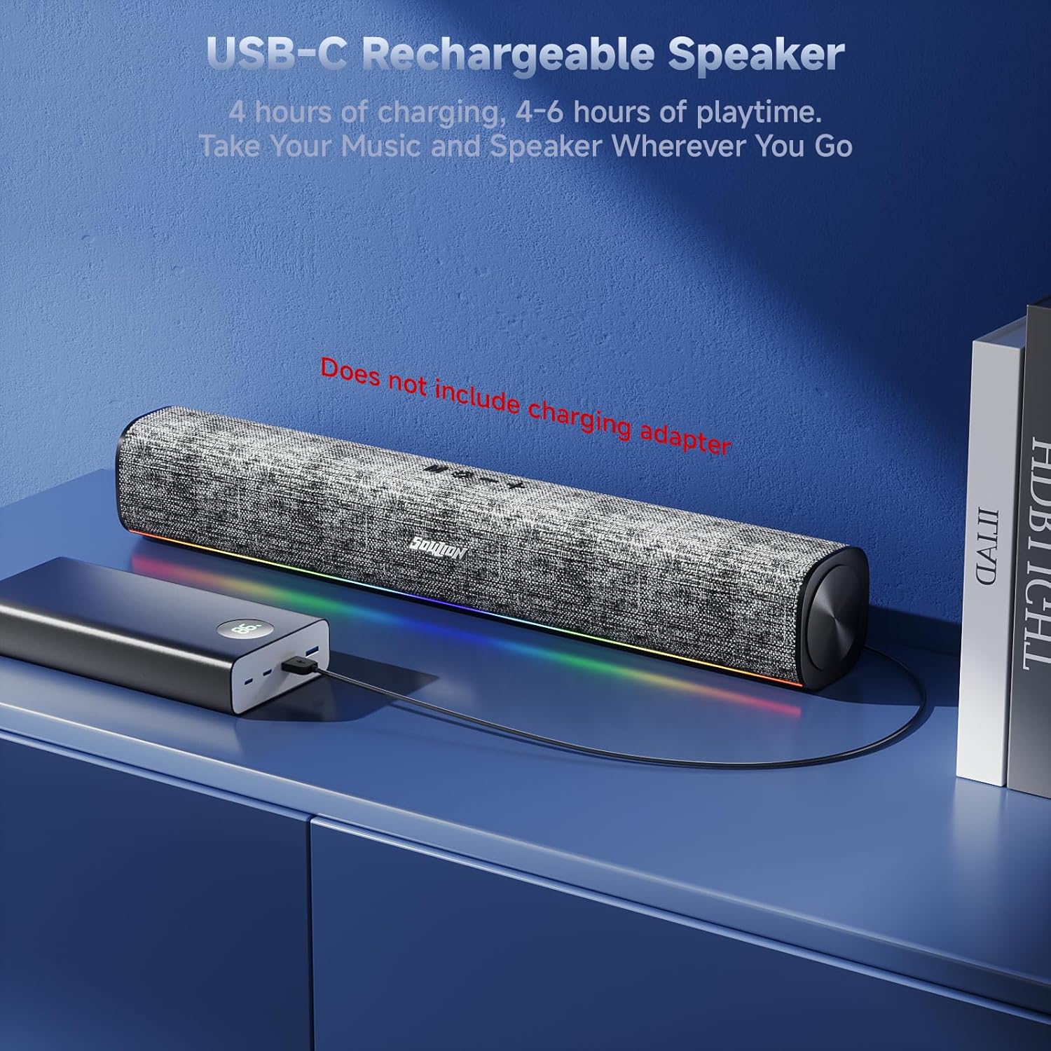 Thumbnail 4 de SOULION R100 Plus PC Speakers: Compact Bluetooth Soundbar with RGB Lights and 6-Hour Battery