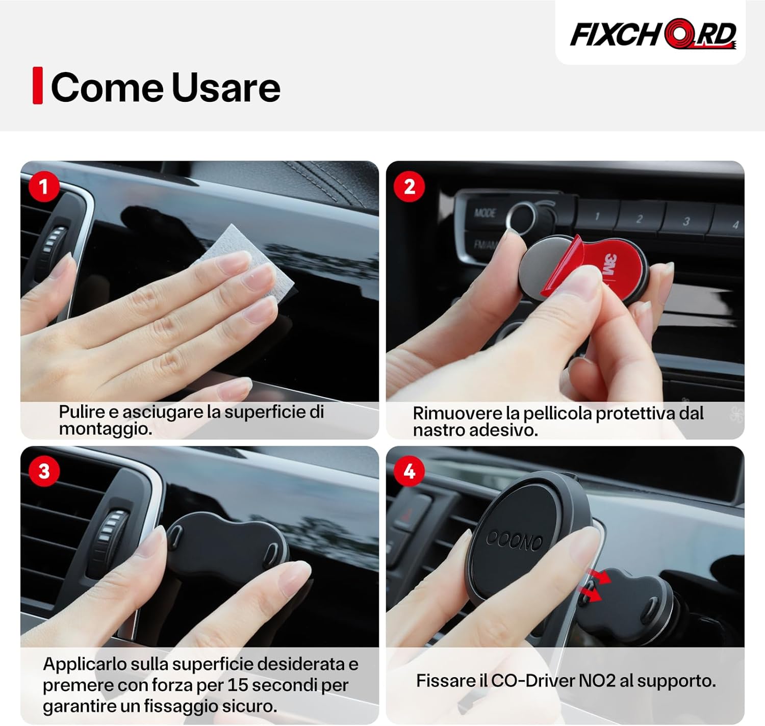 Thumbnail 6 de Supporto magnetico per auto FIXCHORD per OOONO CO-Driver NO2 con base adesiva 3M