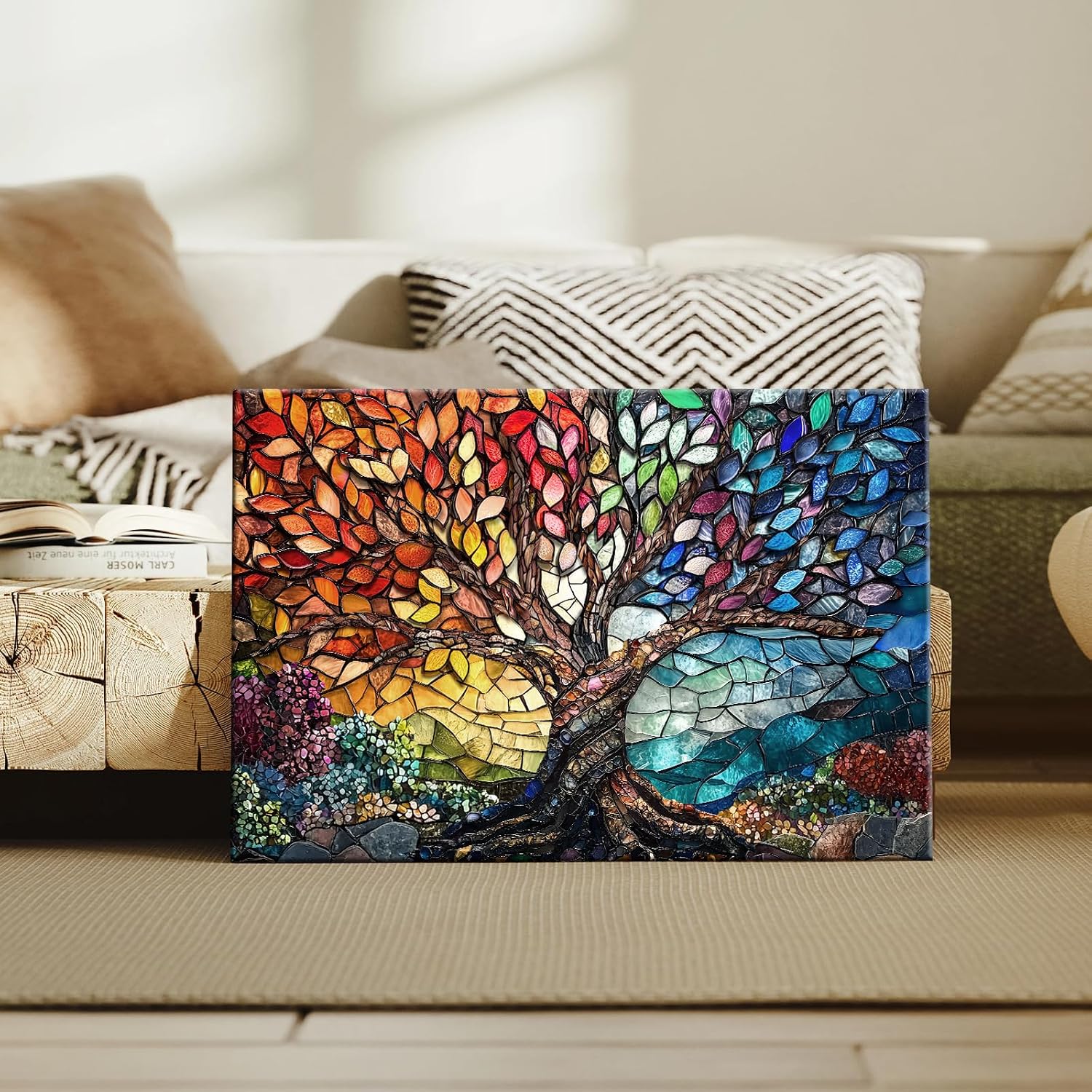 Detalle de Wooden Framed Canvas Tree of Life 40x60cm