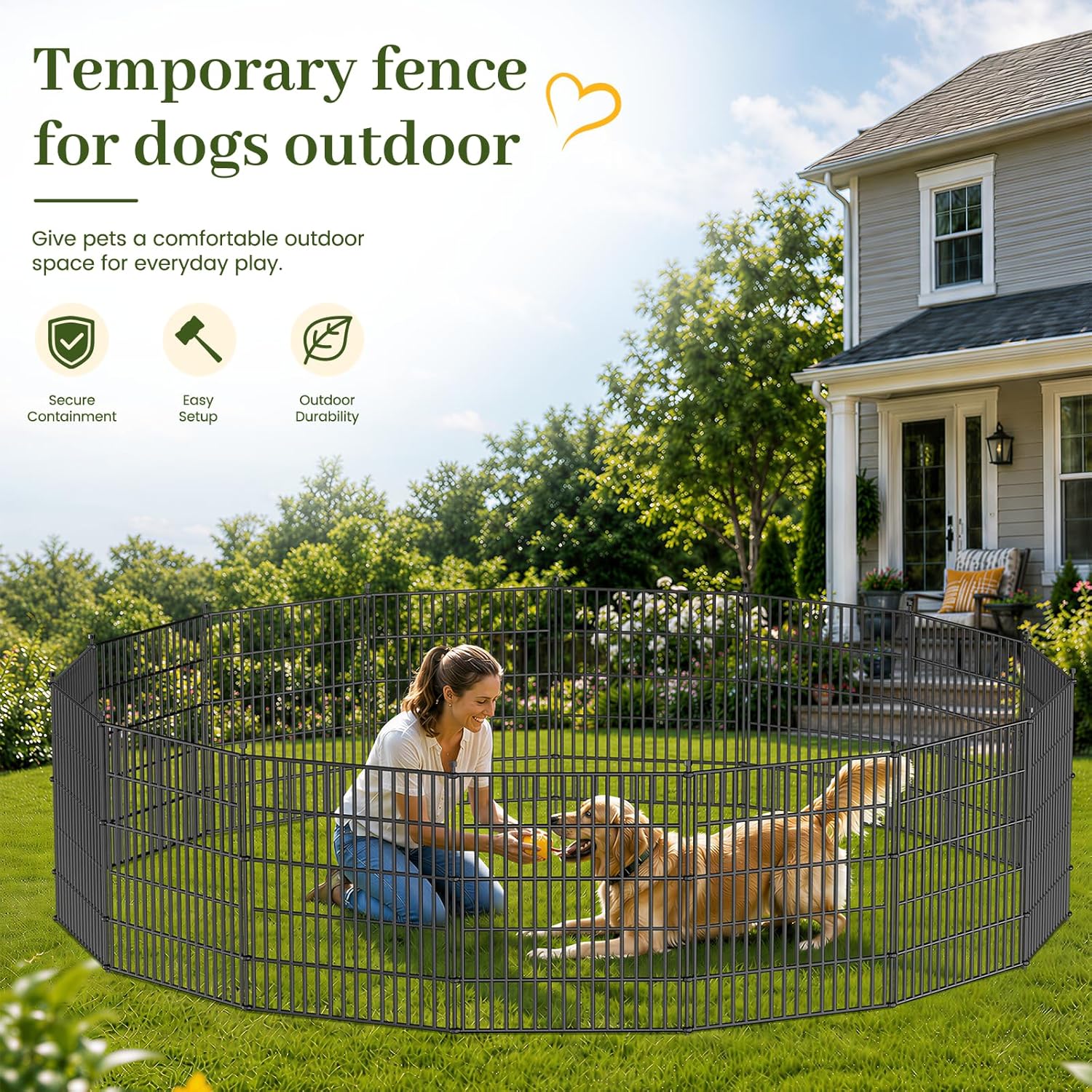 Detalle de No Dig Decorative Garden Fence, Dog Fence Outdoor – 61 cm x 610 cm, 10 Panels