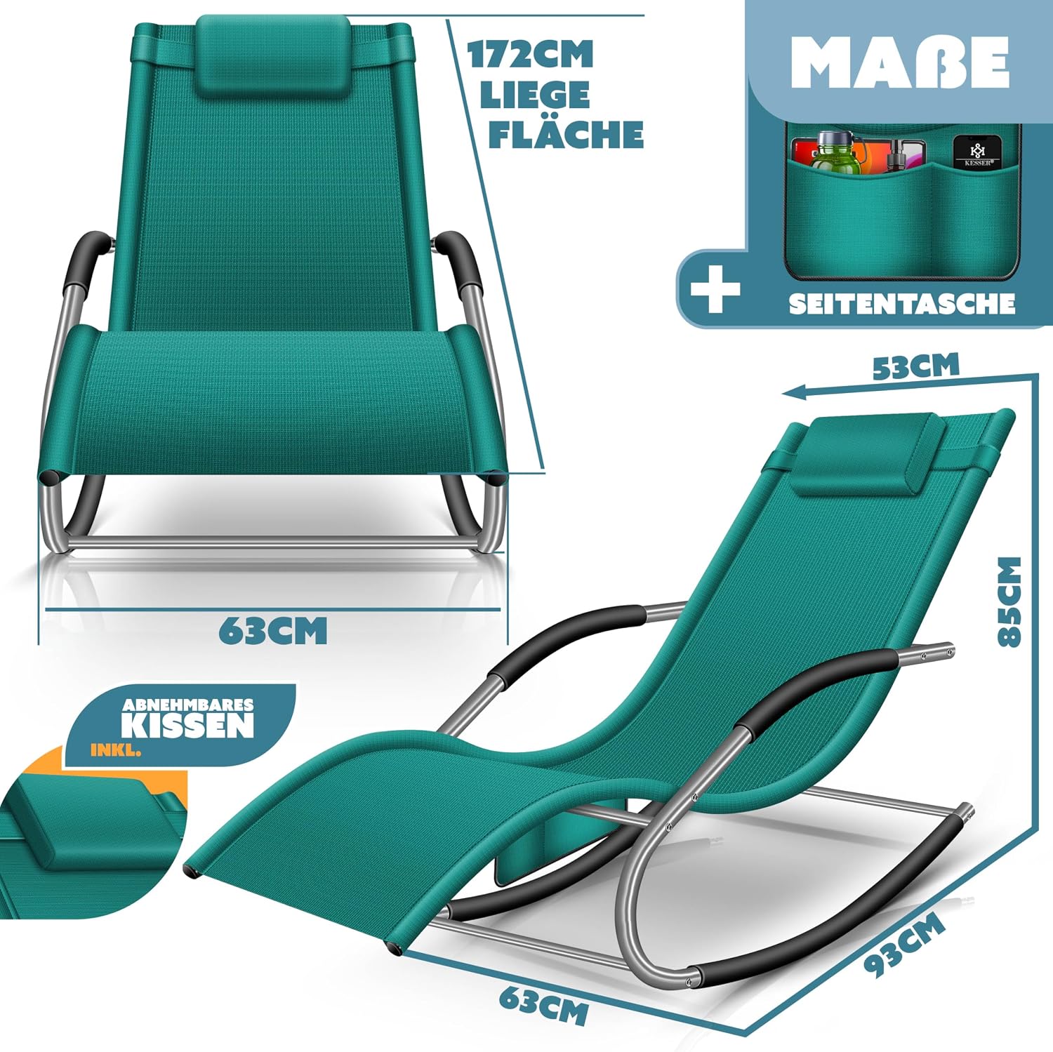 Thumbnail 1 de KESSER® Sonnenliege Relaxliege Schwungliege – ergonomischer Schaukelsessel für den Garten, Petrolgrün