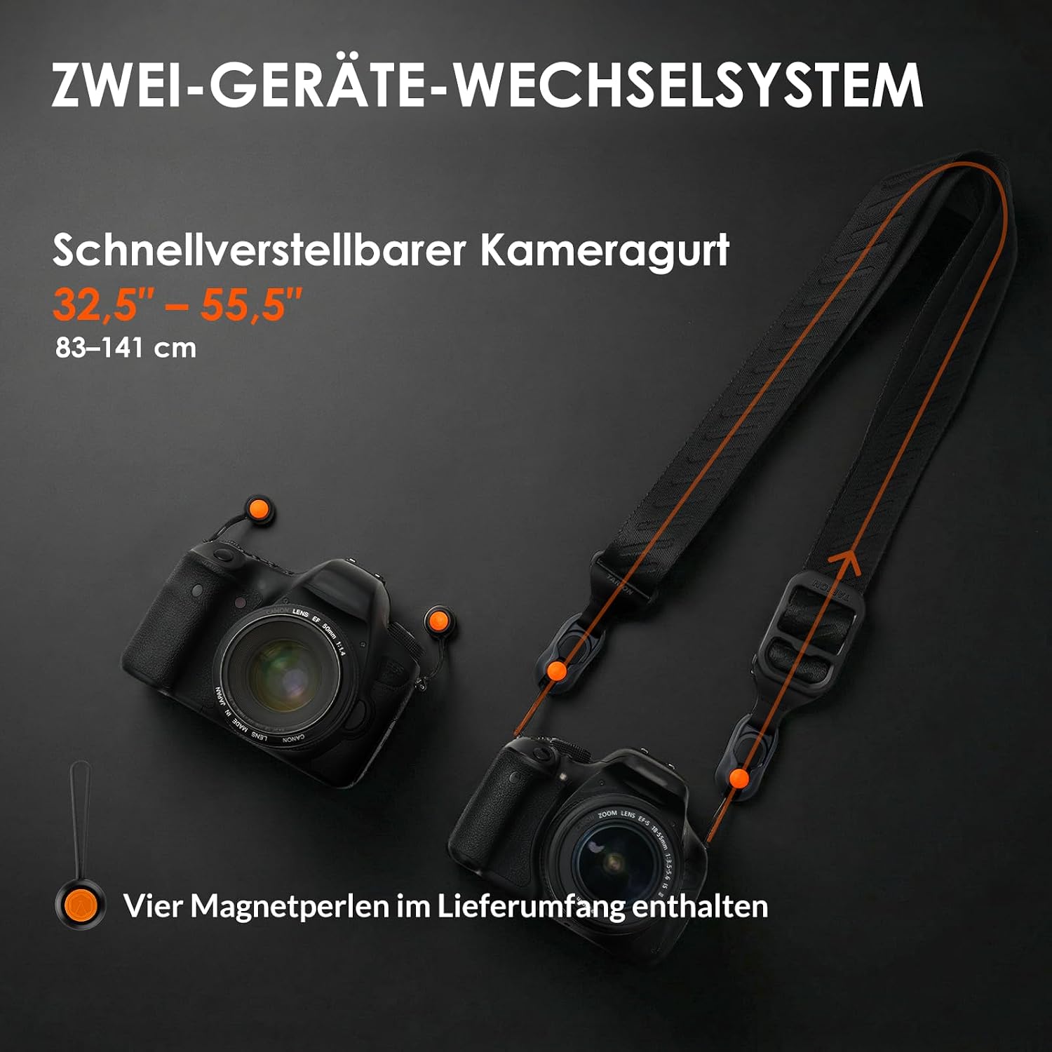 Thumbnail 3 de TARION Kameragurt Schnellverschluss mit magnetischer Schnellverstellung (DSLR) – Dyneema-Sicherungsanker, 83–141 cm
