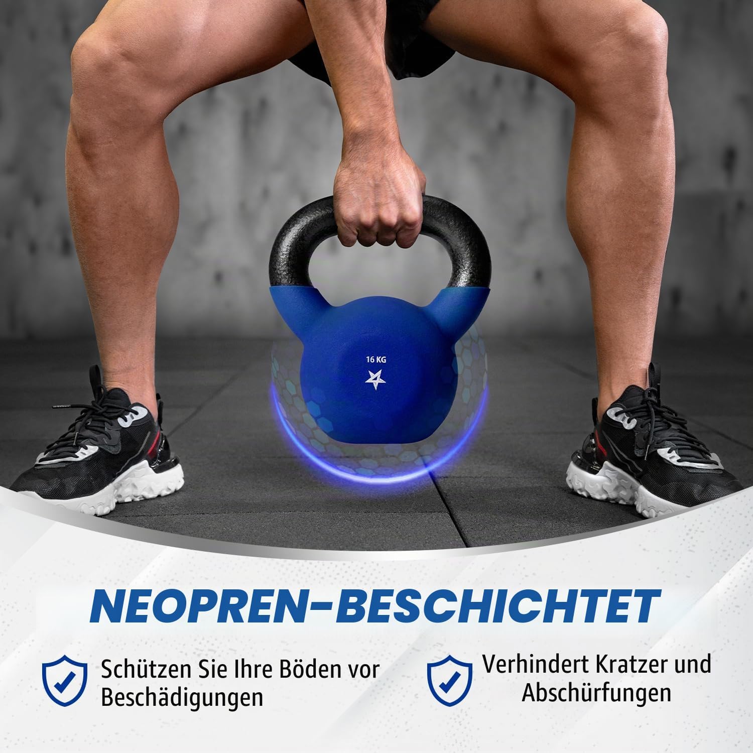 Detalle de Yes4All Kettlebell aus Gusseisen (Neopren) – 2–20 kg, farbcodiert