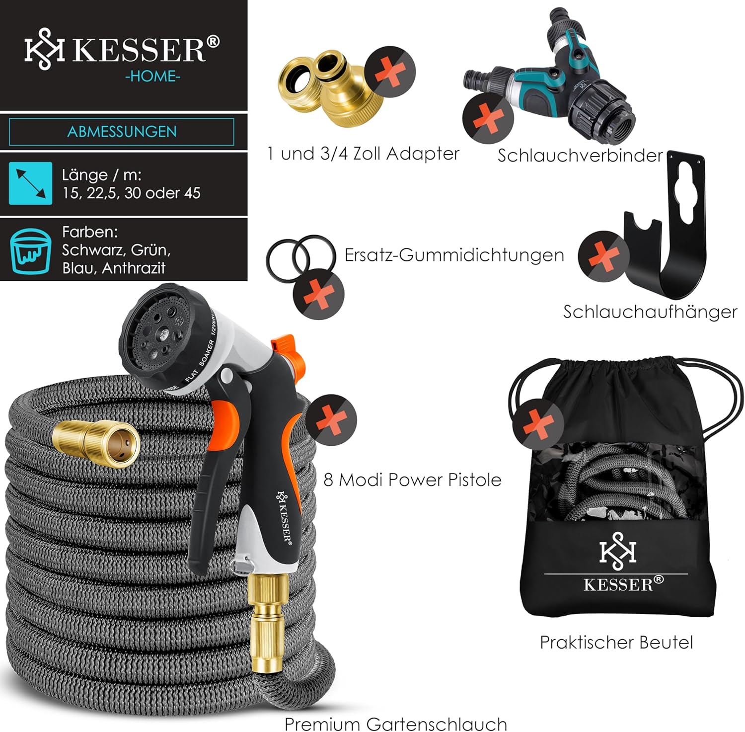 Thumbnail 6 de KESSER Premium Flexibler Gartenschlauch 3fach-Dehnung