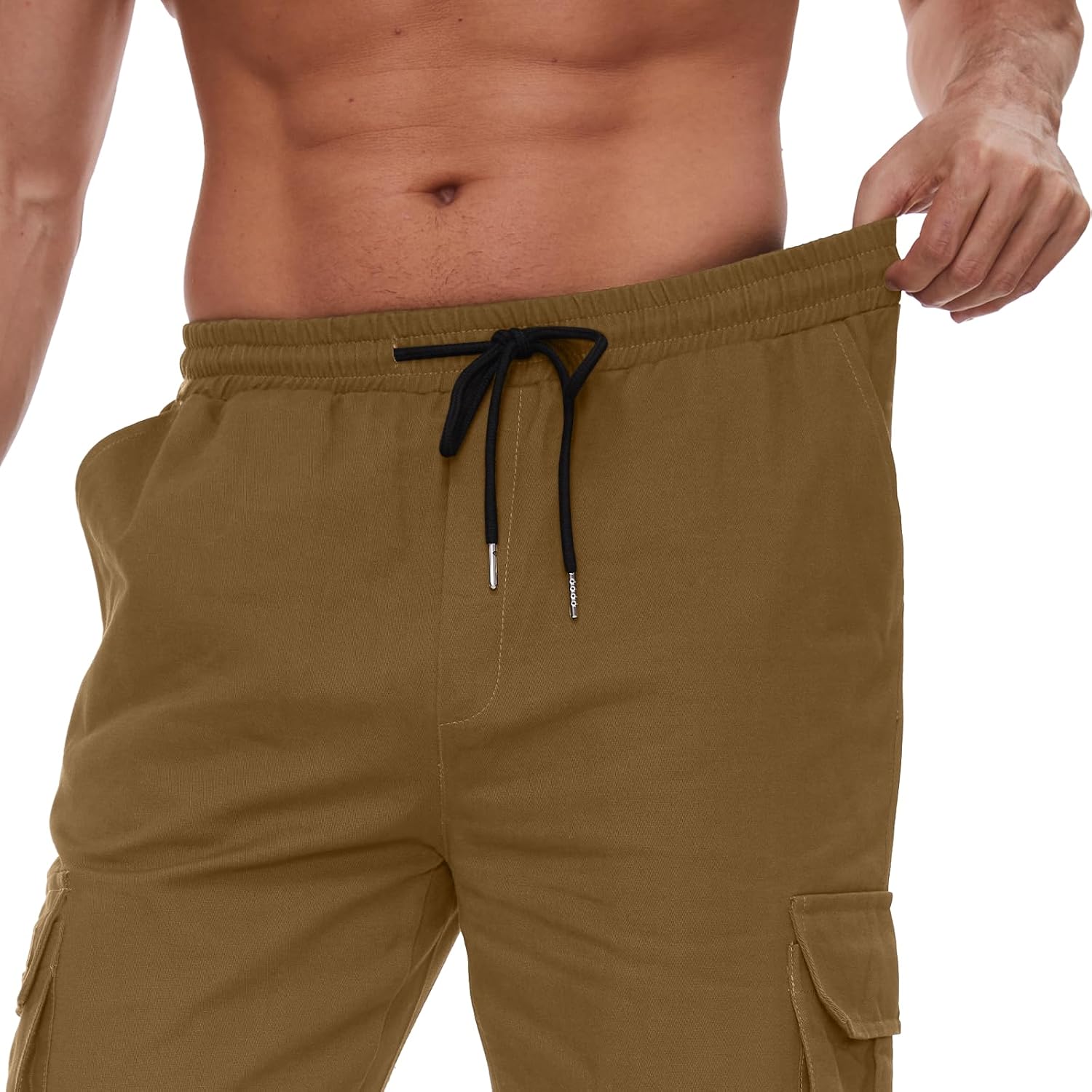 Detalle de YAOBAOLE Pantalon cargo homme en coton — taille élastique